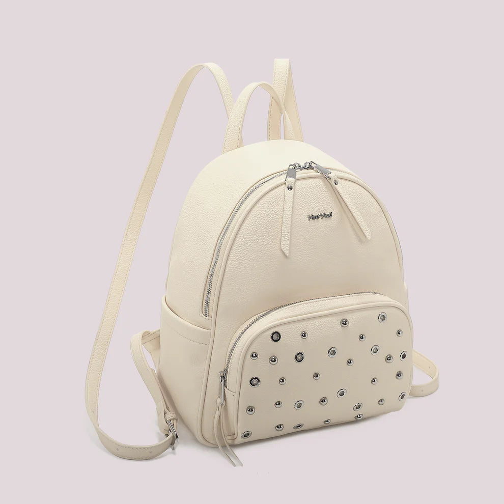 Mimi Mua zaino con borchie decorative e tasca frontale PANNA TU | Giò Fashion
