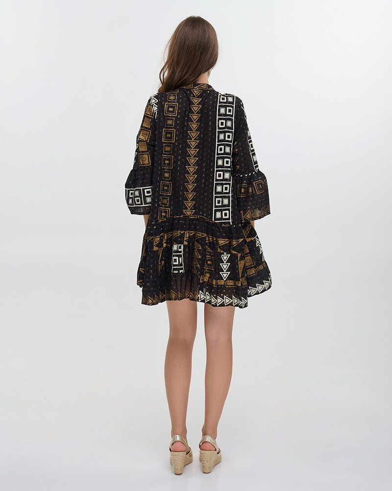 Ble Resort Collection Abito Corto a Maniche Lunghe con Dettagli Ricamati