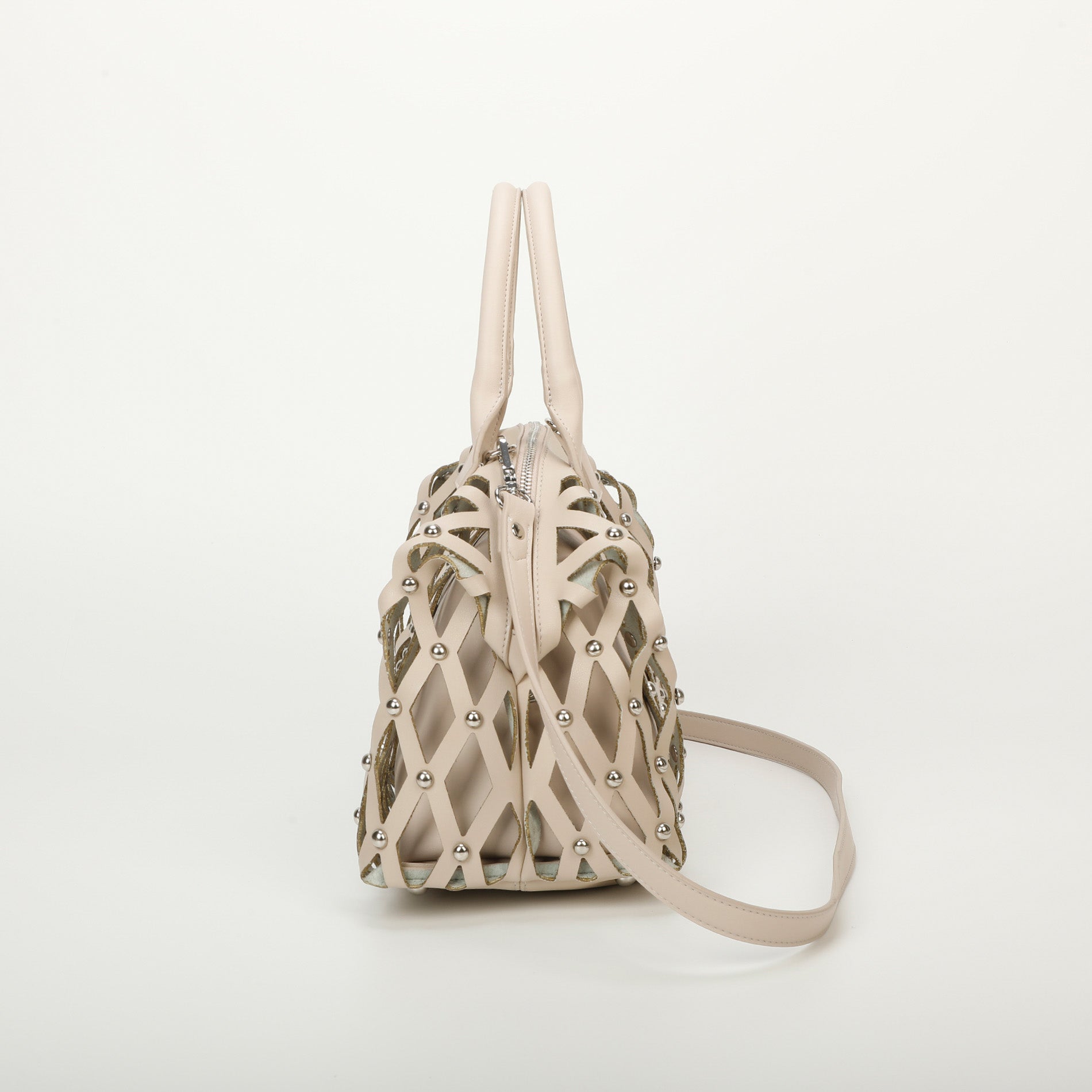 Mimi Mua borsa bauletto effetto rete con borchie Beige Taglia Unica | Giò Fashion