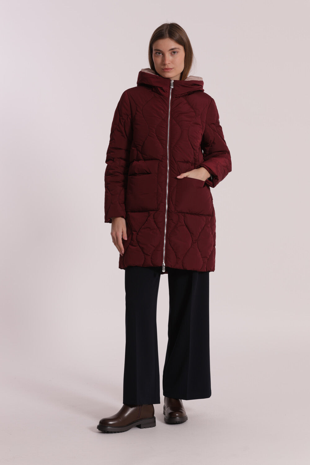 Piumino lungo Mimi Mua con cappuccio BORDEAUX M | Giò Fashion