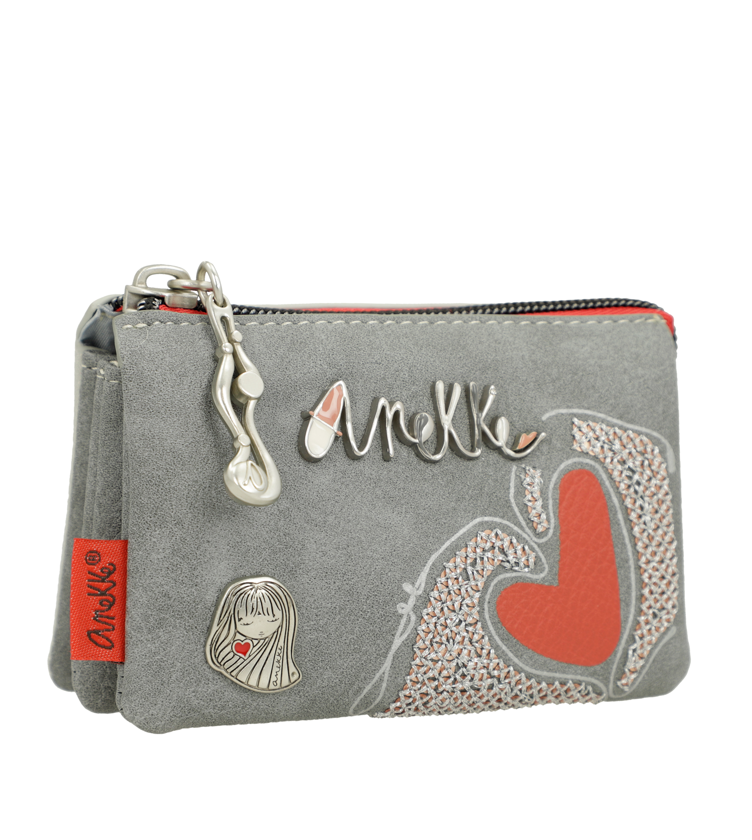 Portamonete Anekke compatto con cuore ricamato Grigio TU | Giò Fashion