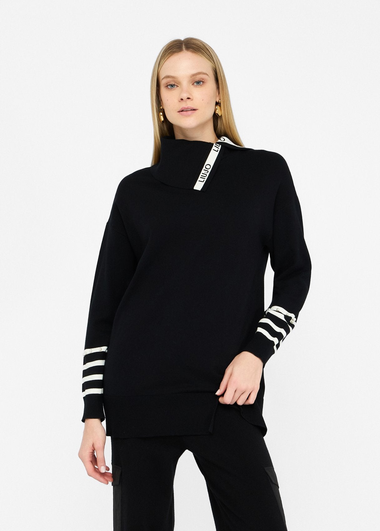 Maglione Liu Jo con collo alto e maniche a righe Nero L | Giò Fashion