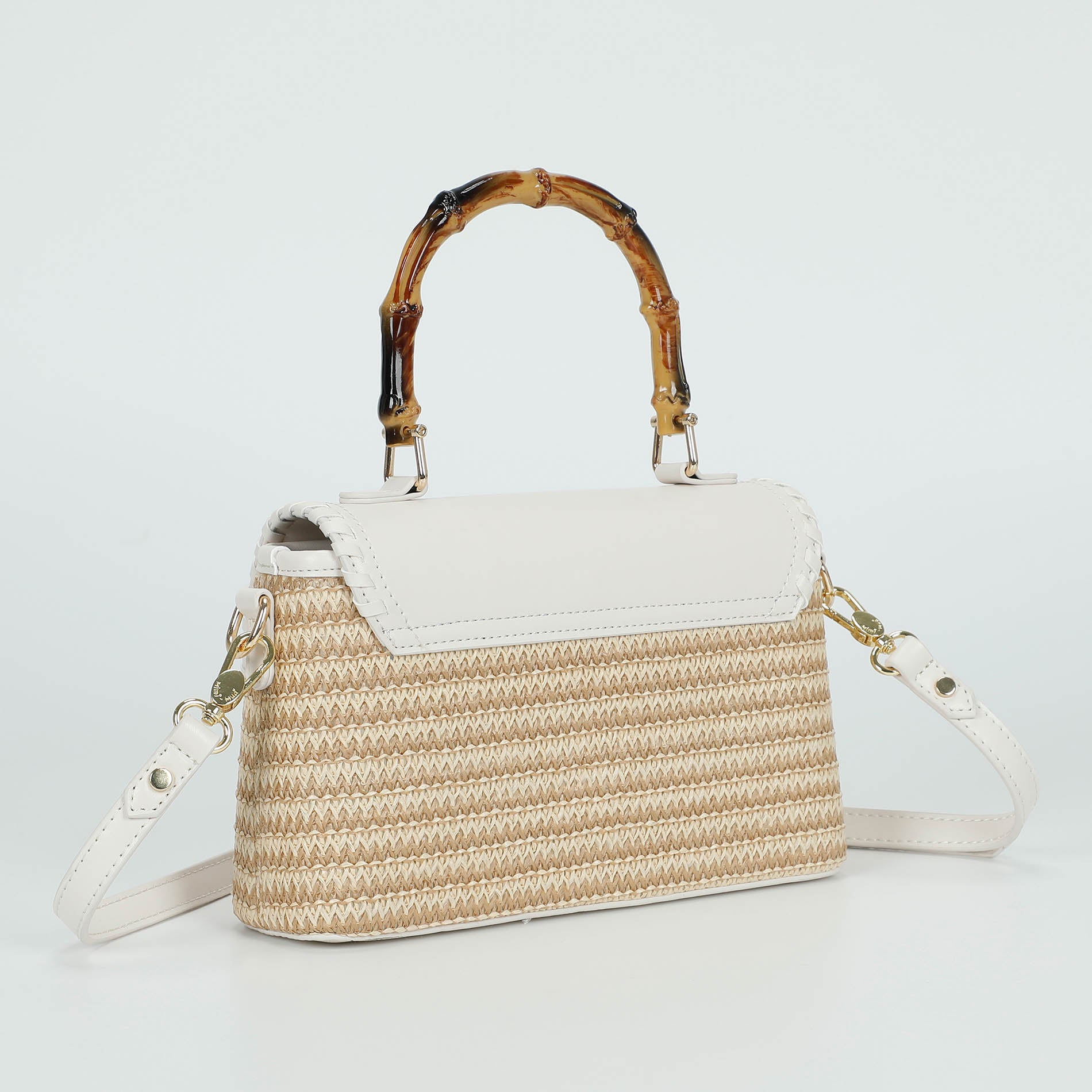 Mimi Mua borsa a tracolla in paglia con manico bamboo