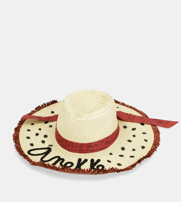 Cappello di paglia Anekke con dettagli ricamati e fascia decorativa Beige TU | Giò Fashion
