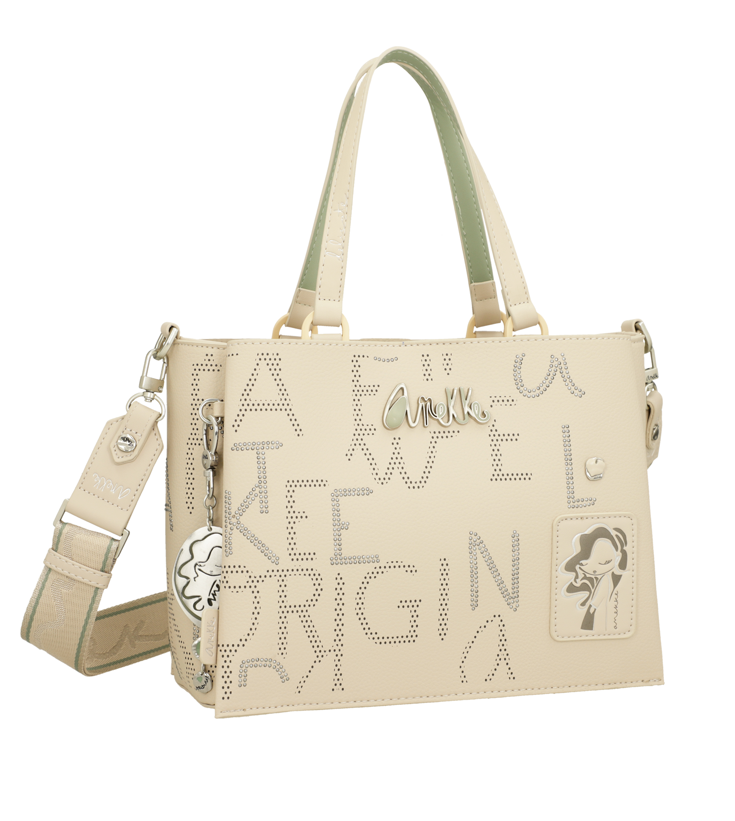 Borsa Anekke a mano con trafori e tracolla rimovibile Beige TU | Giò Fashion