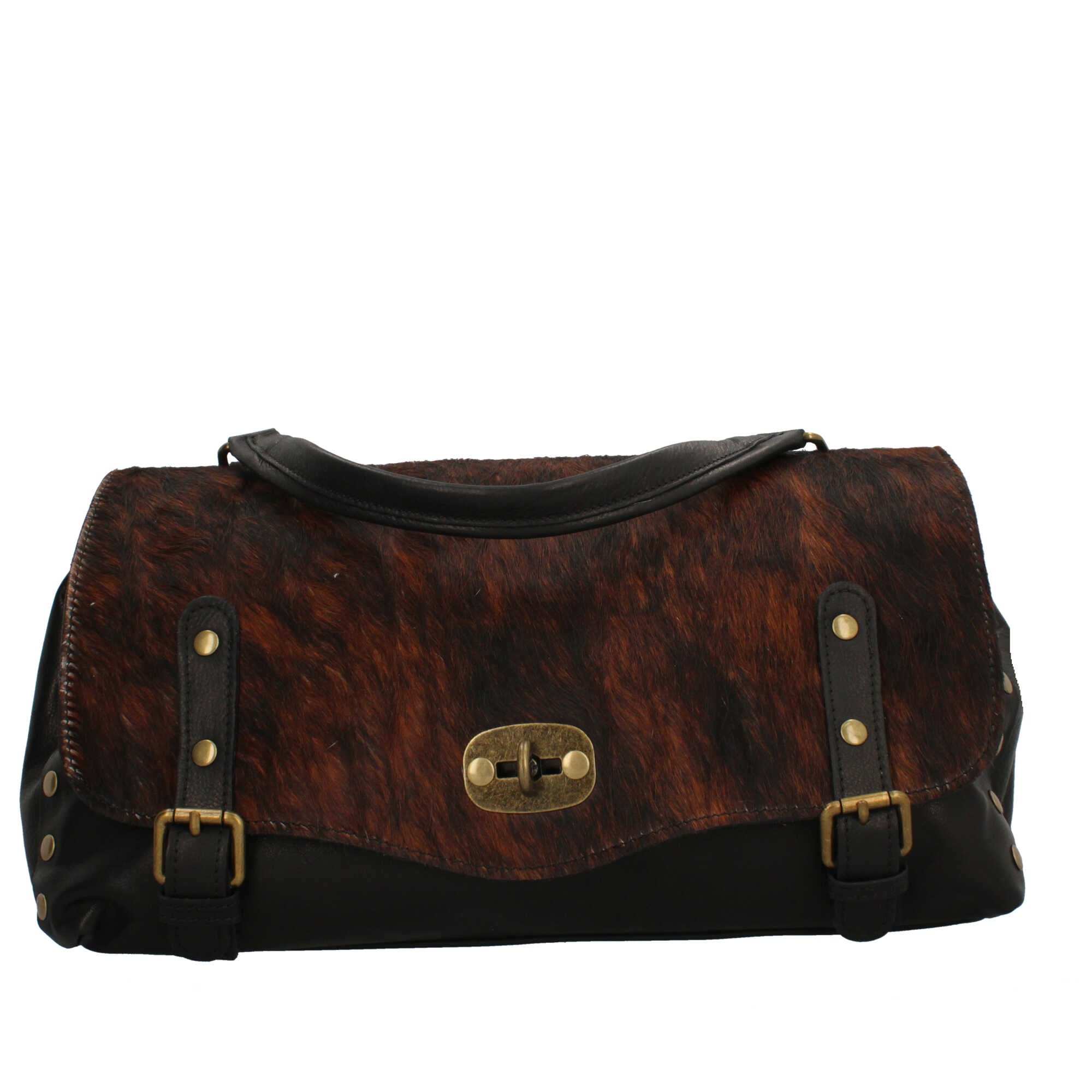 Borsa Made in Italy a tracolla con patta morbida e finitura effetto pelliccia