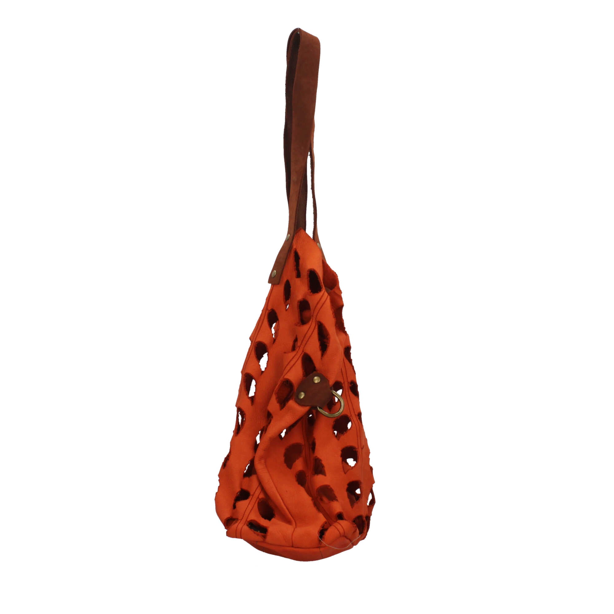Borsa Made in Italy in vera pelle con traforatura a foglie