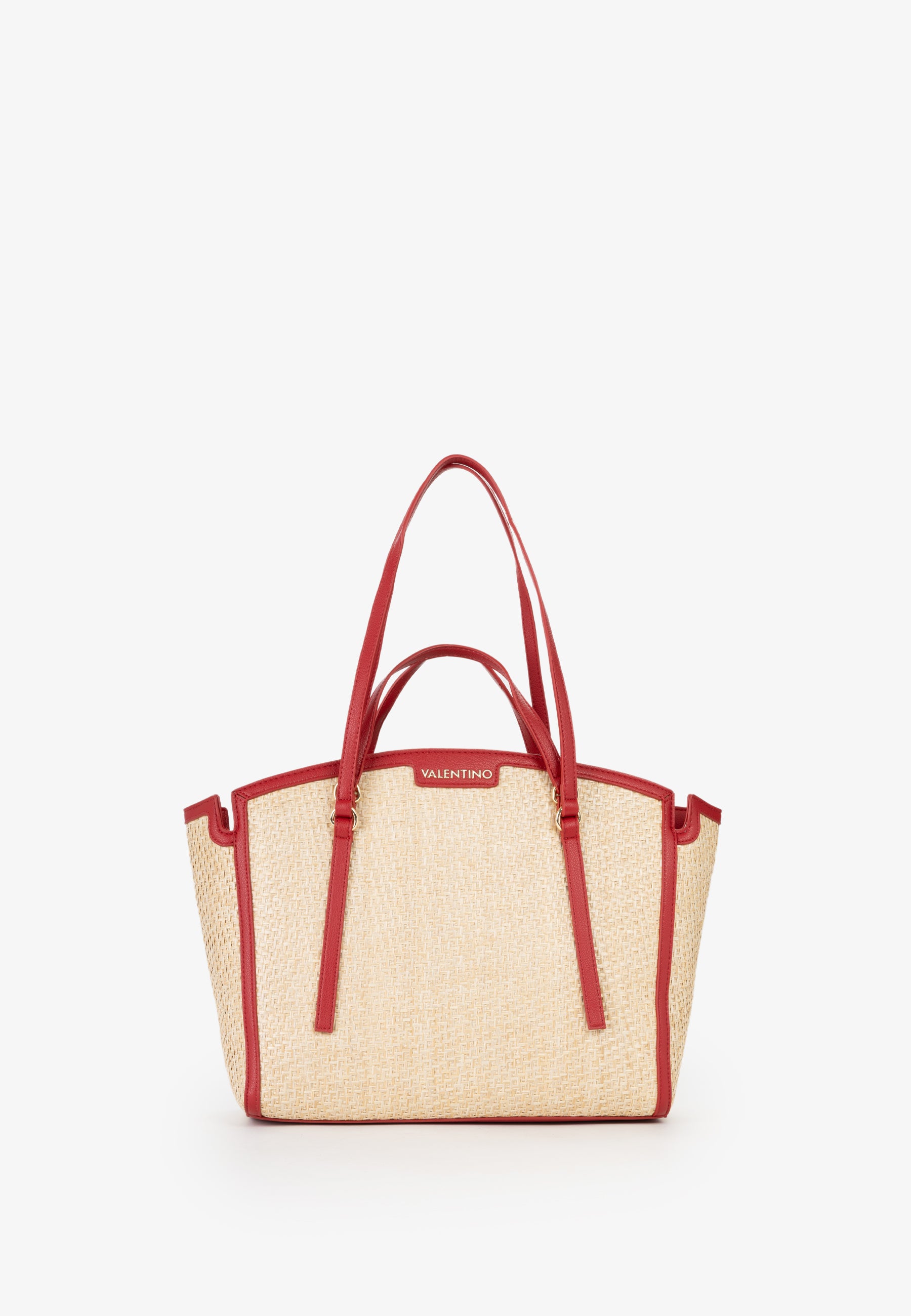 Borsa shopping donna Mario Valentino effetto rafia con doppi manici e profili a contrasto