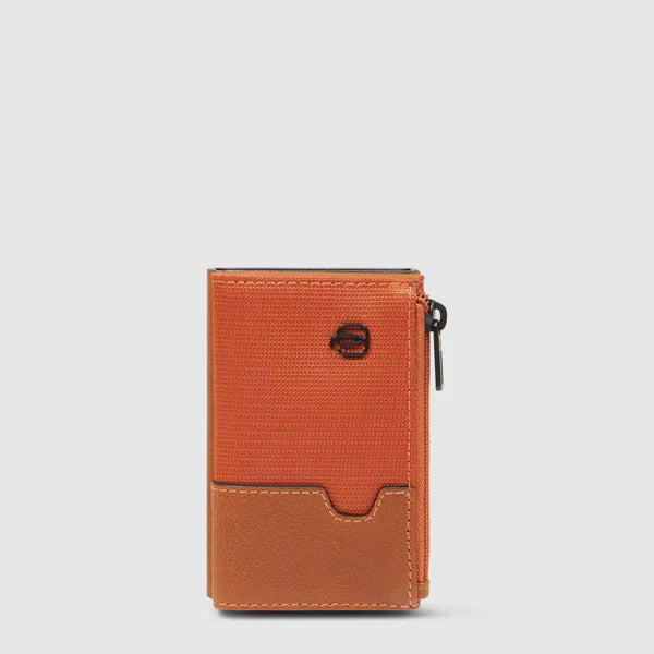 Portacarte Piquadro in pelle con zip e chiusura a pressione
