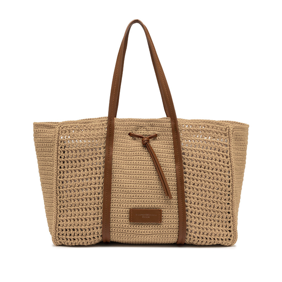Shopping bag Gianni Chiarini in tessuto uncinetto con dettagli in pelle