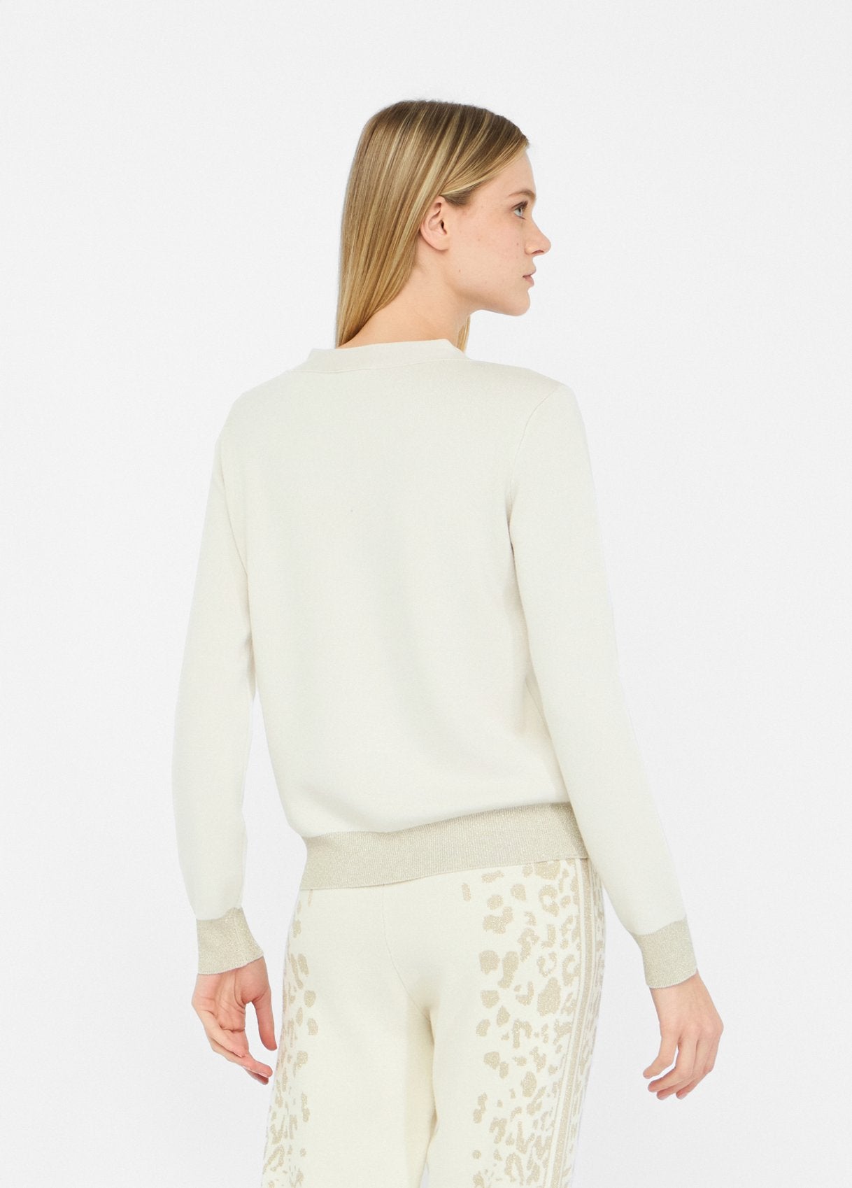 Liu Jo maglione con scollo a V e inserto animalier Bianco L | Giò Fashion