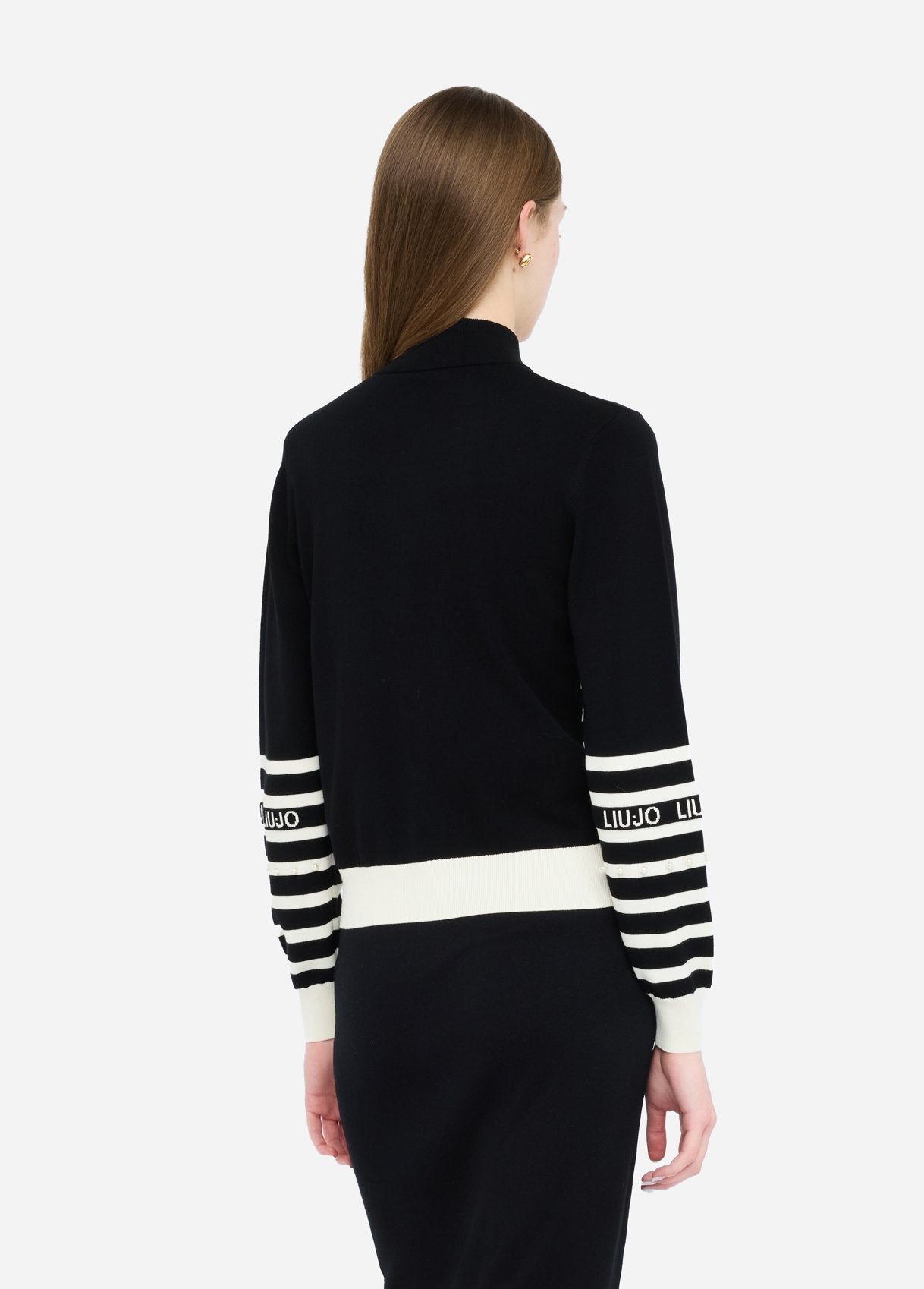 Giacca Liu Jo a righe con logo e perle Nero M | Giò Fashion