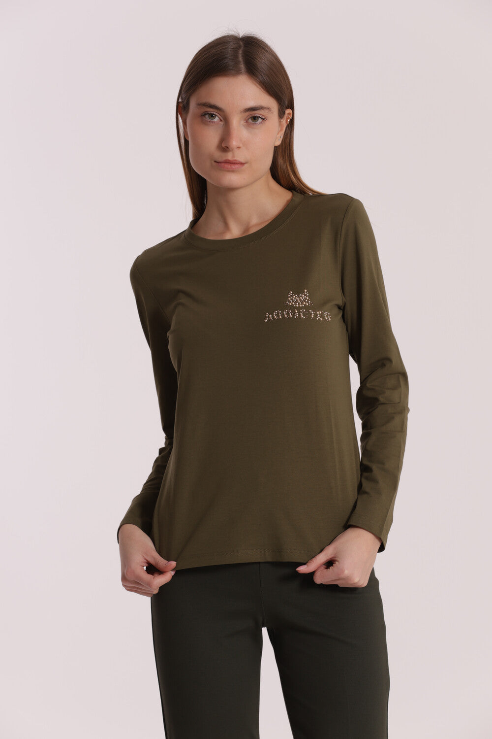 Maglia donna a maniche lunghe con logo ricamato Mimi Mua VERDE M | Giò Fashion