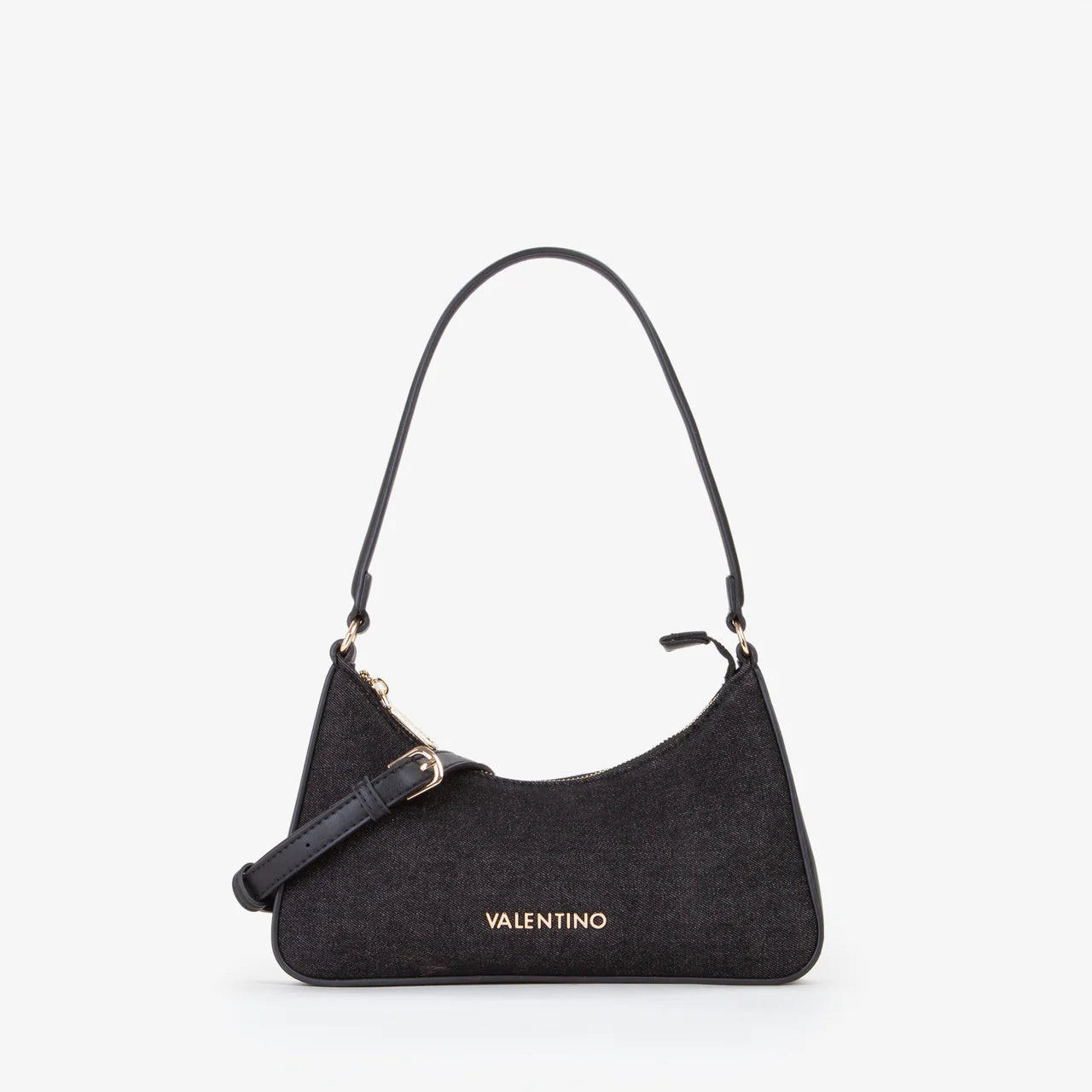 Borsa a spalla Valentino modello Kelly in tessuto effetto denim Nero TU | Giò Fashion
