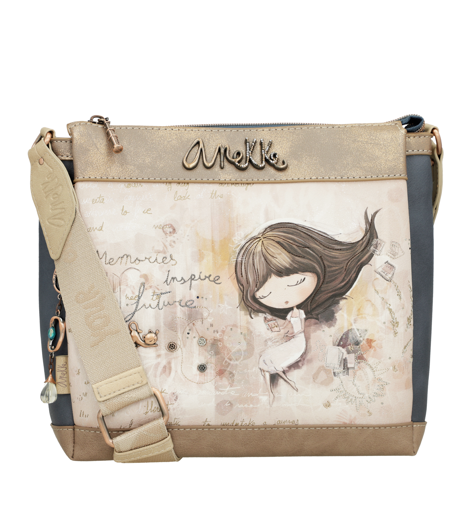 Borsa a tracolla Anekke elegante e pratica con dettagli artistici Blu TU | Giò Fashion