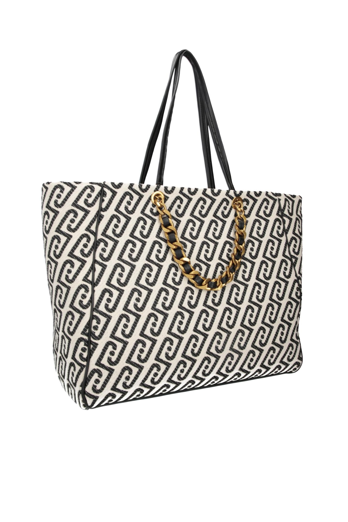 Borsa Shopping Liu Jo con Stampa Monogram e Dettaglio Catena Nero e bianco TU | Giò Fashion
