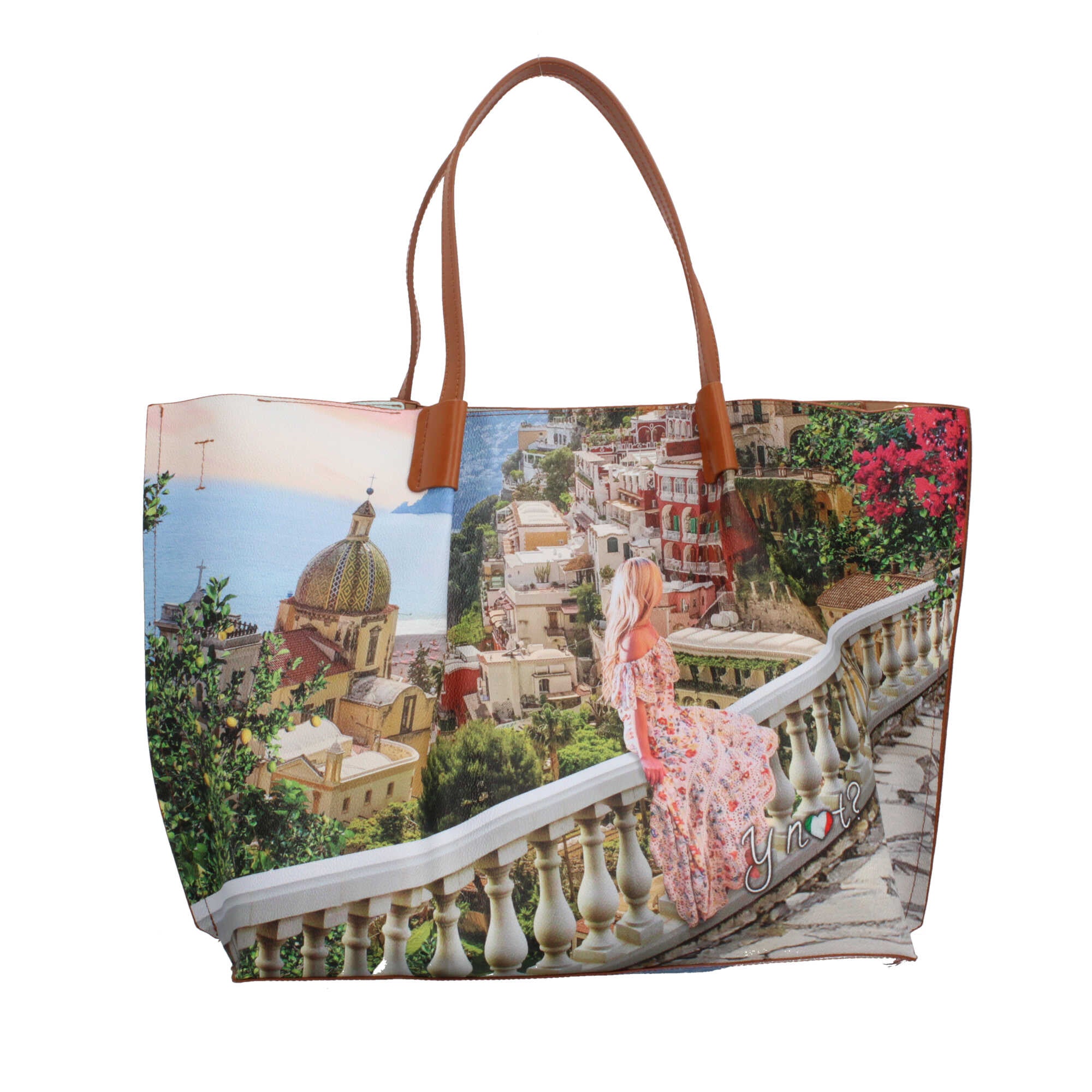 Shopping bag YNot capiente con stampa artistica e doppio manico