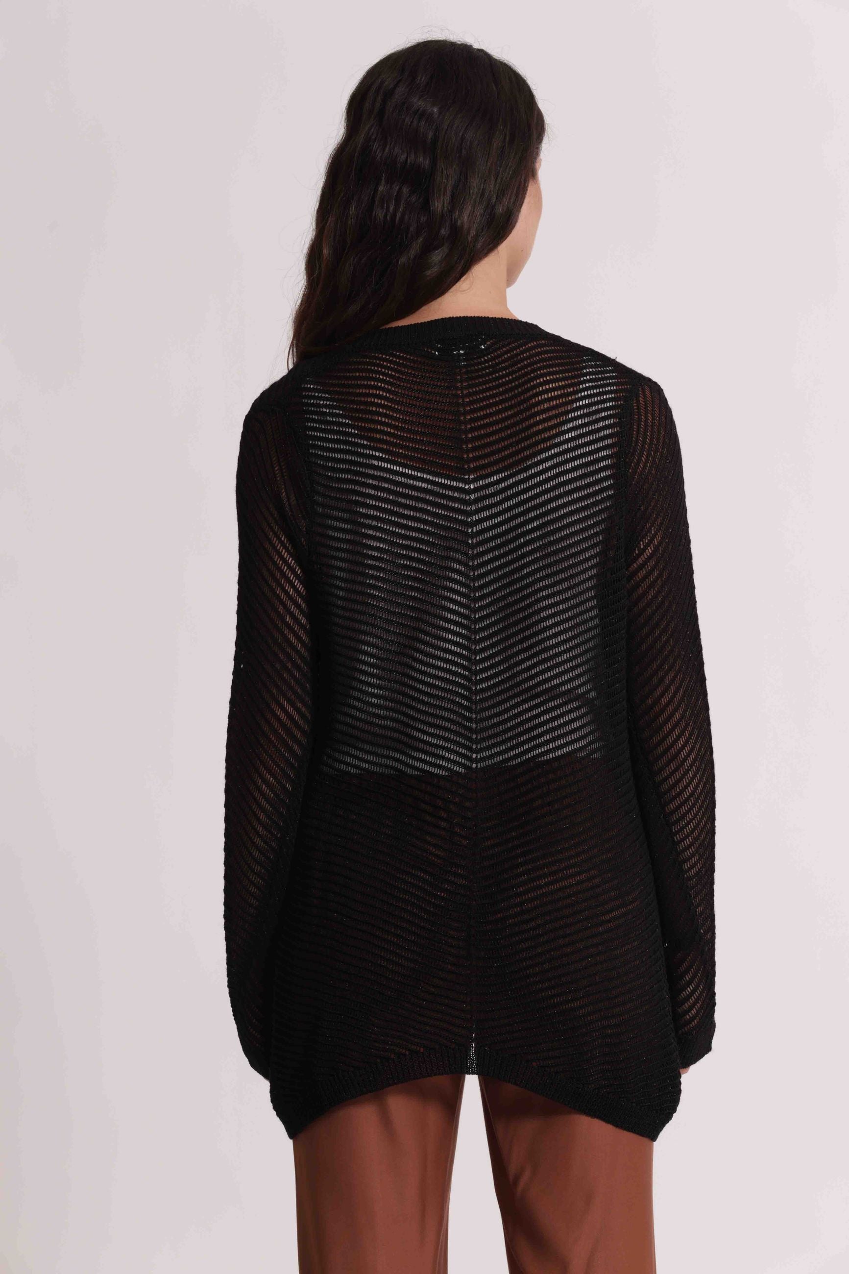 Mimi Mua cardigan donna lungo traforato aperto stile leggero Nero S | Giò Fashion