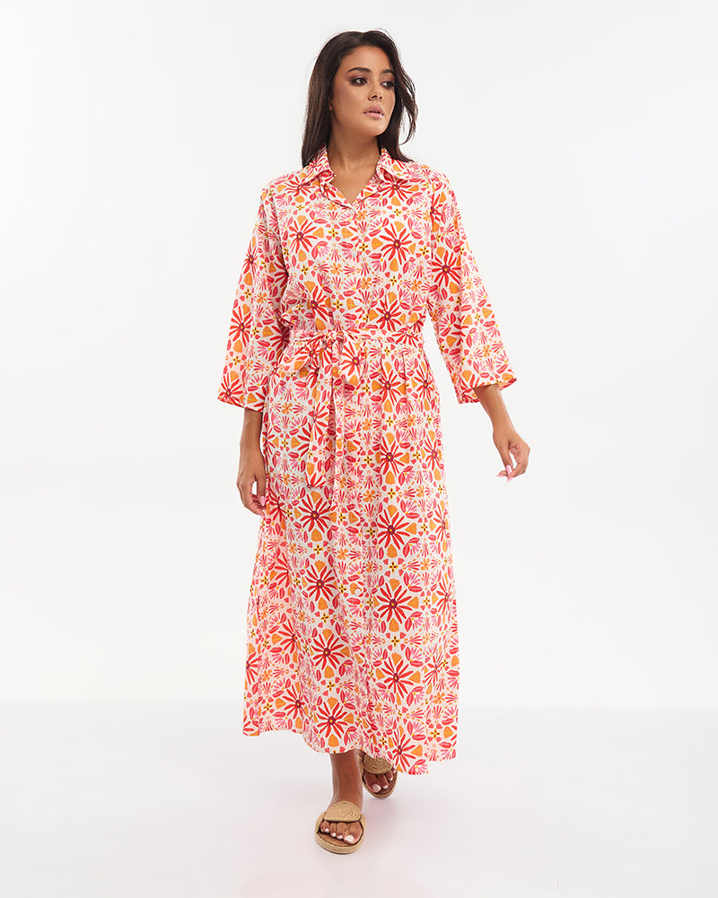 Ble Resort Collection Camicia Lunga con Cintura con Fiori