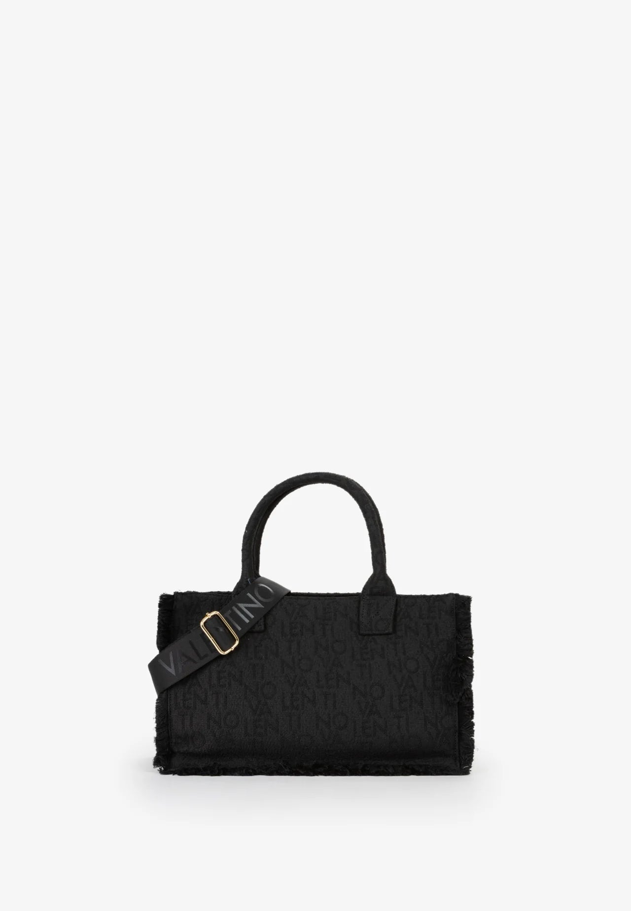 Borsa Shopping Valentino Shyla Nera con Tracolla Logo Jacquard