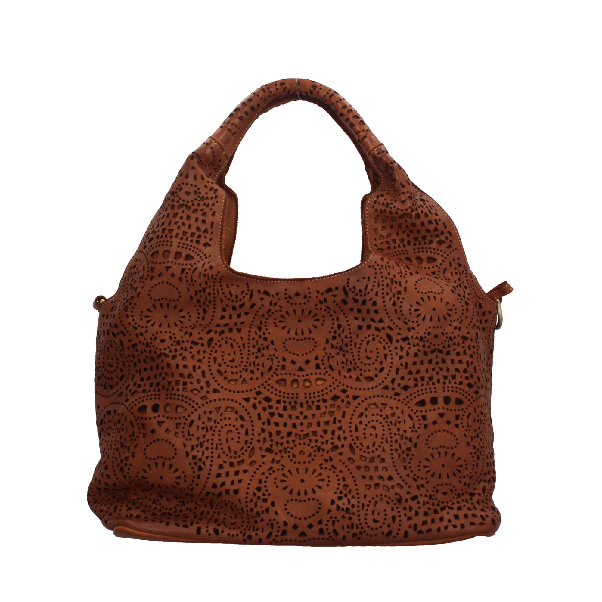Borsa Made in Italy in vera pelle traforata con manico rigido