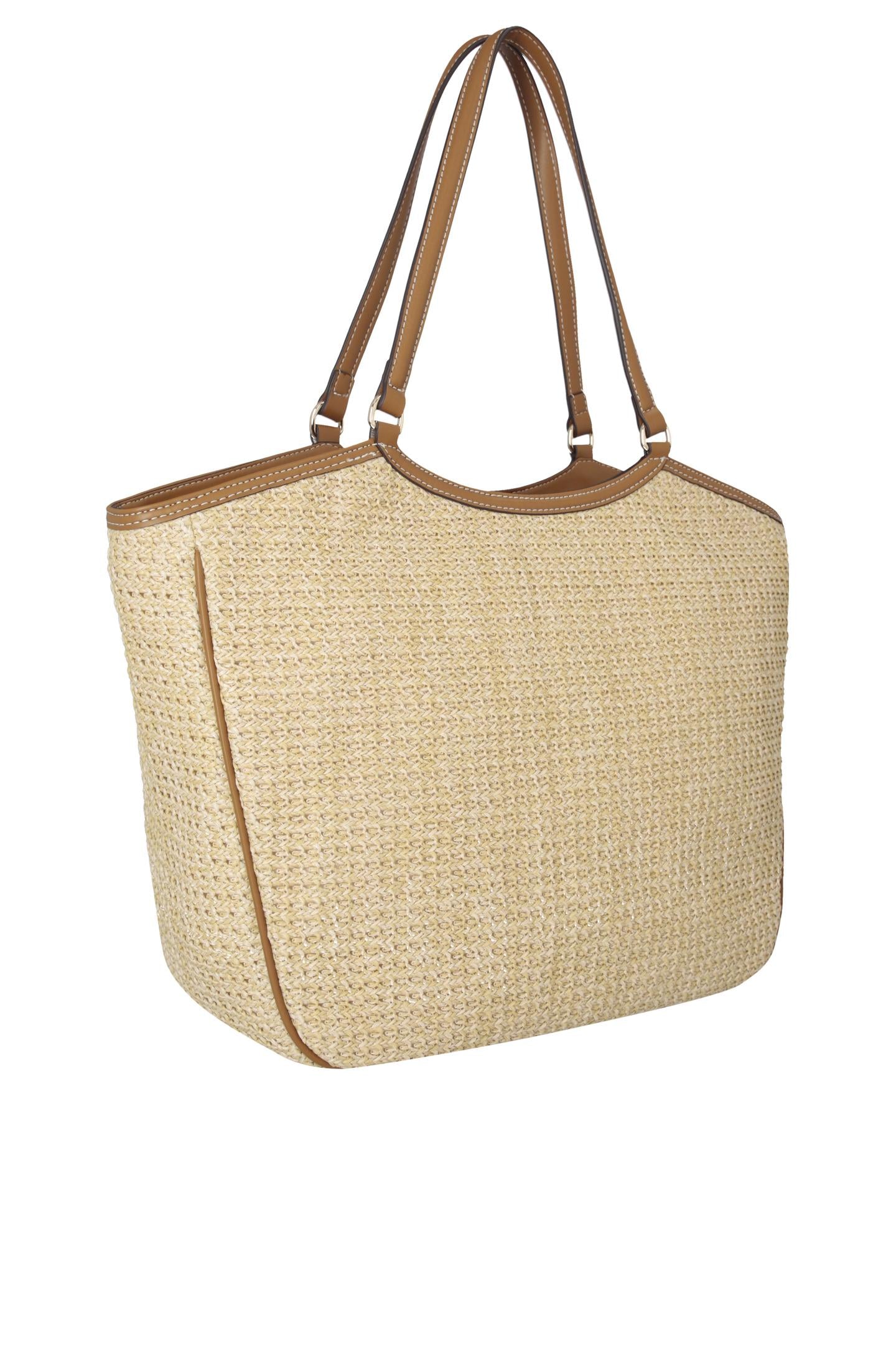 Borsa shopping Liu Jo effetto paglia con logo frontale e doppi manici