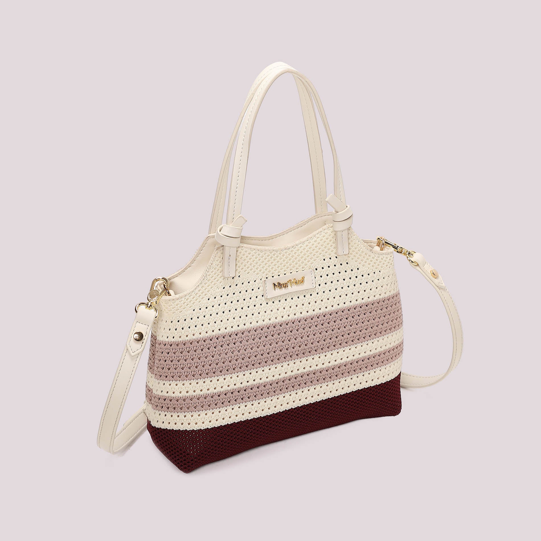 Borsa a spalla Mimi Mua in tessuto lavorato con doppi manici e tracolla removibile CICLAMINO TU | Giò Fashion
