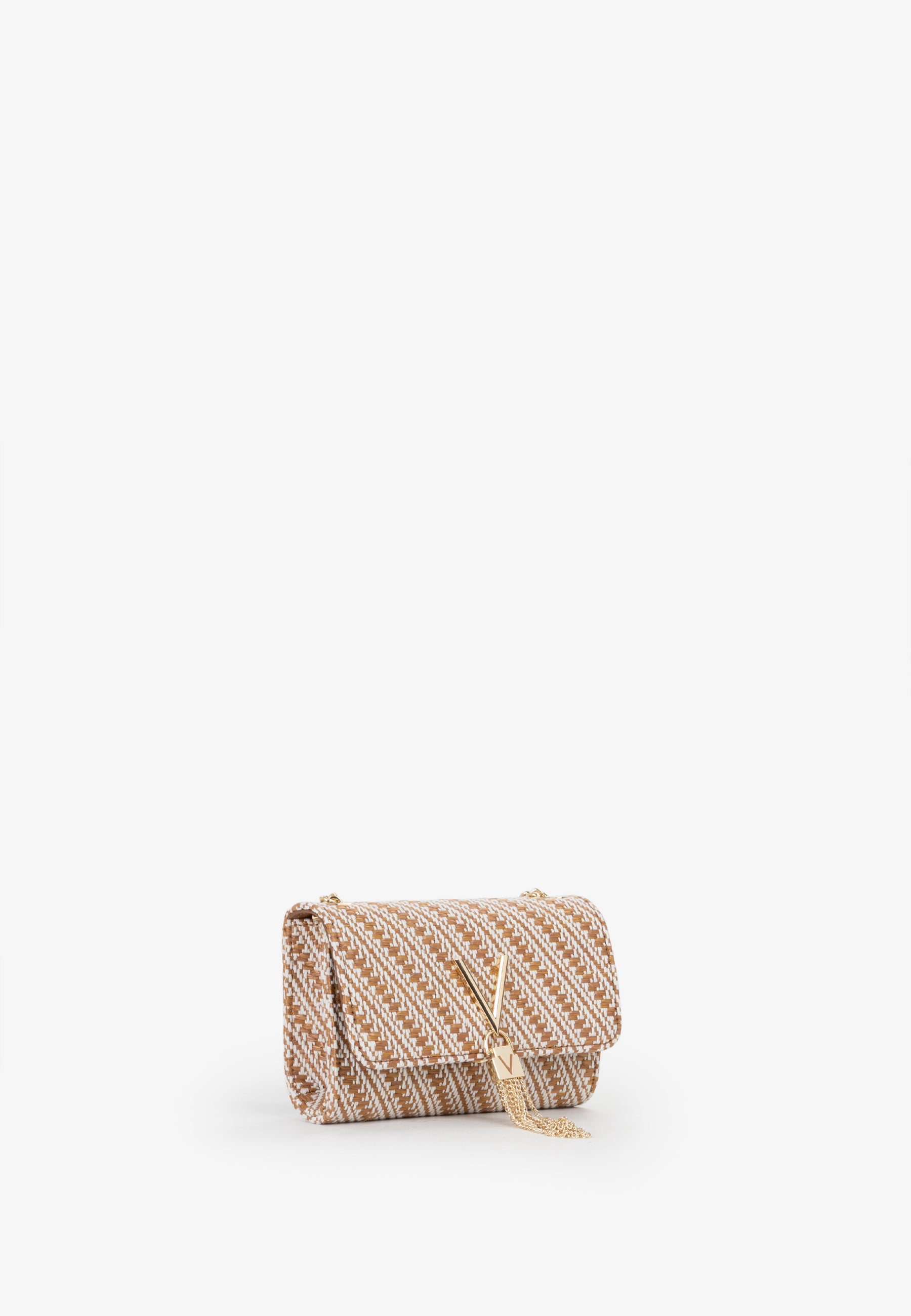 Mini bag donna Mario Valentino in tessuto intrecciato con tracolla a catena CUOIO/MULTICOLOR TU | Giò Fashion