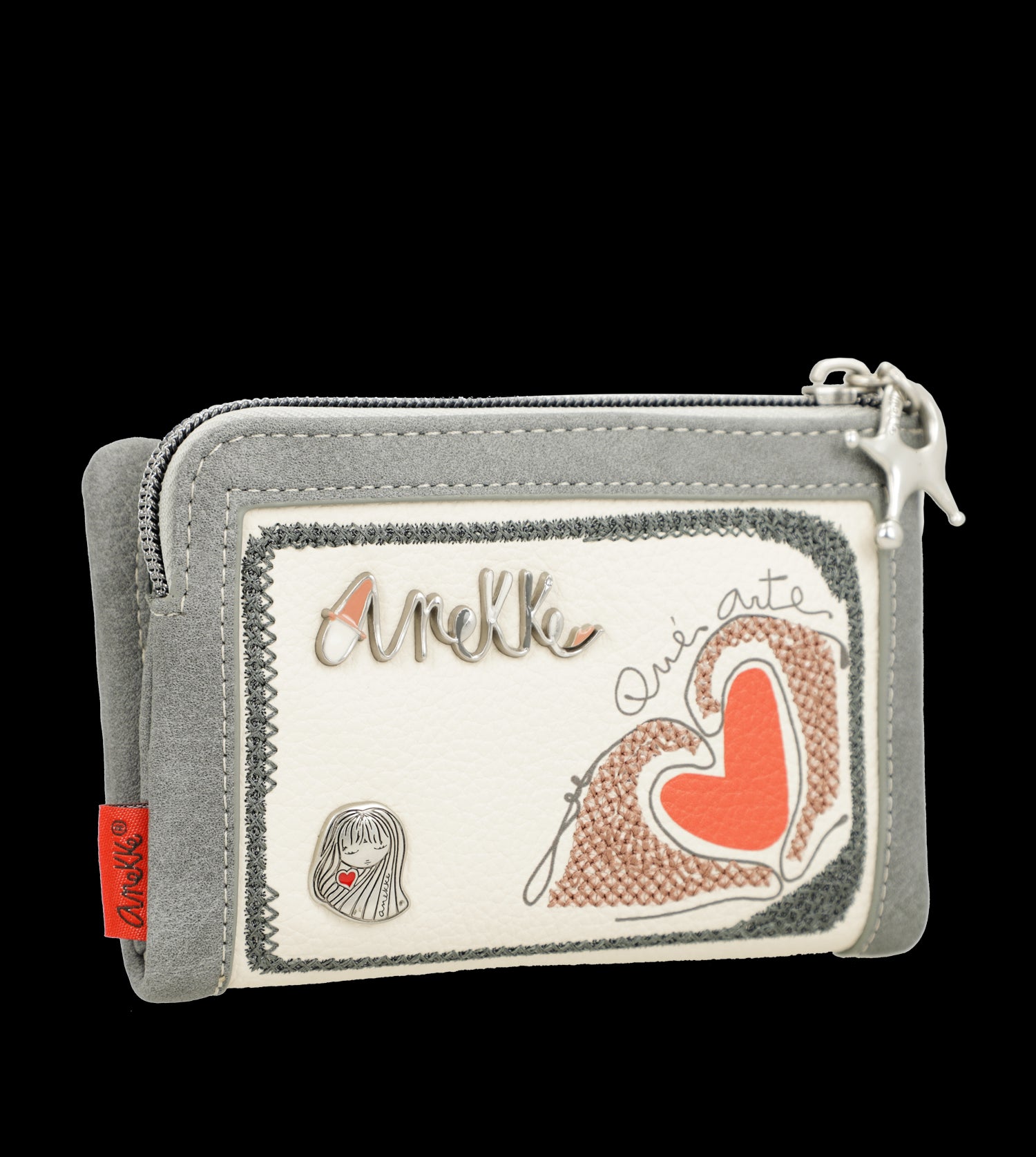 Portafoglio Anekke con cuore ricamato e chiusura zip