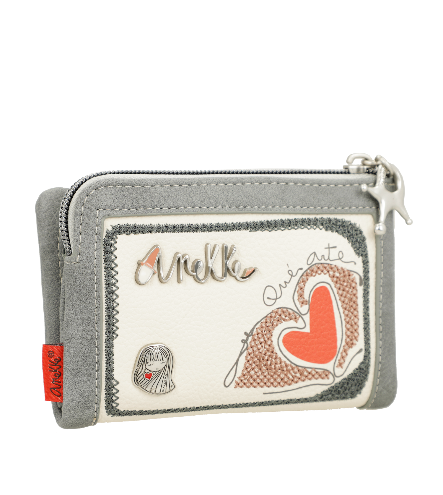 Portafoglio Anekke con cuore ricamato e chiusura zip Grigio TU | Giò Fashion