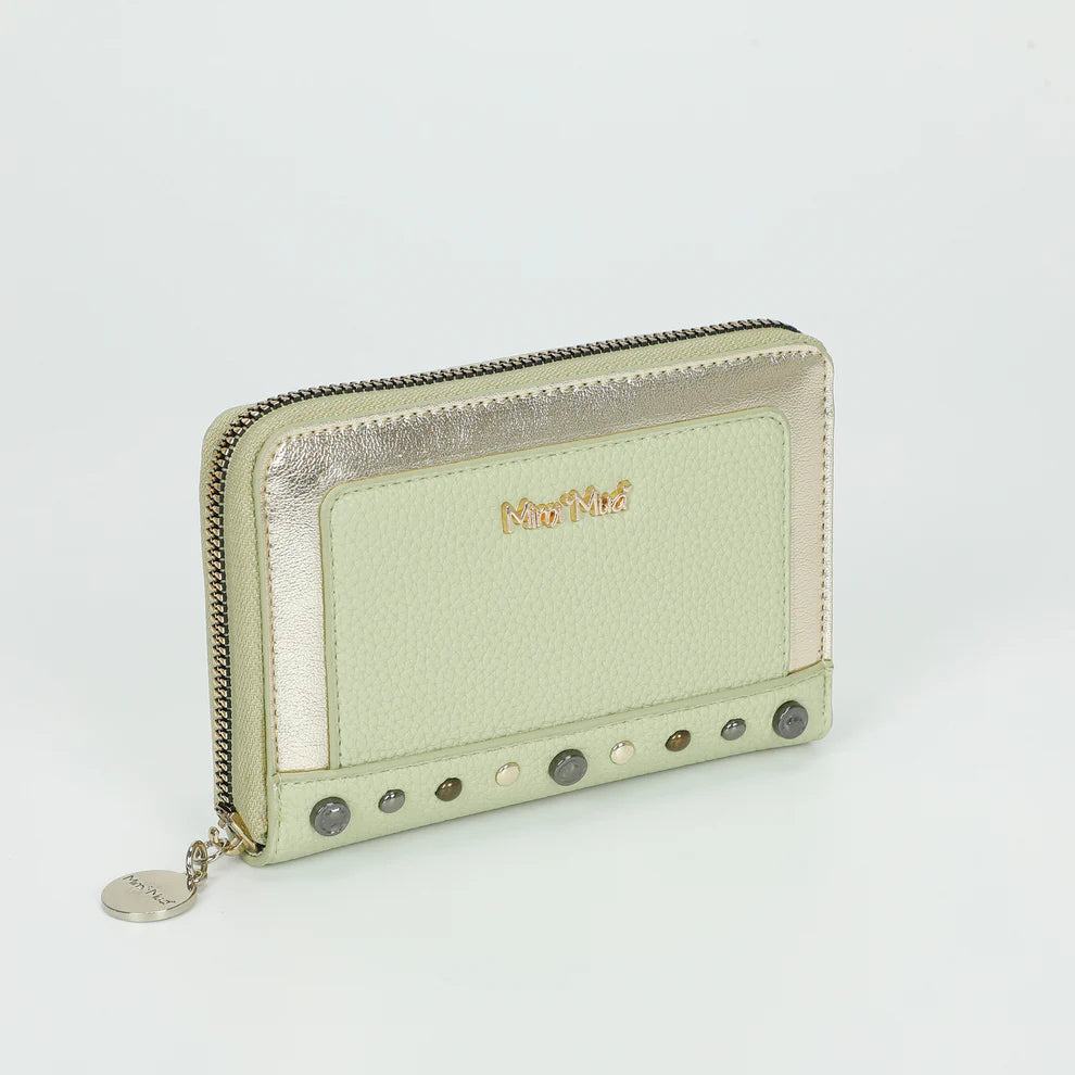 Portafoglio MIMI MUA con borchie decorative e finitura metallizzata Verde TU | Giò Fashion