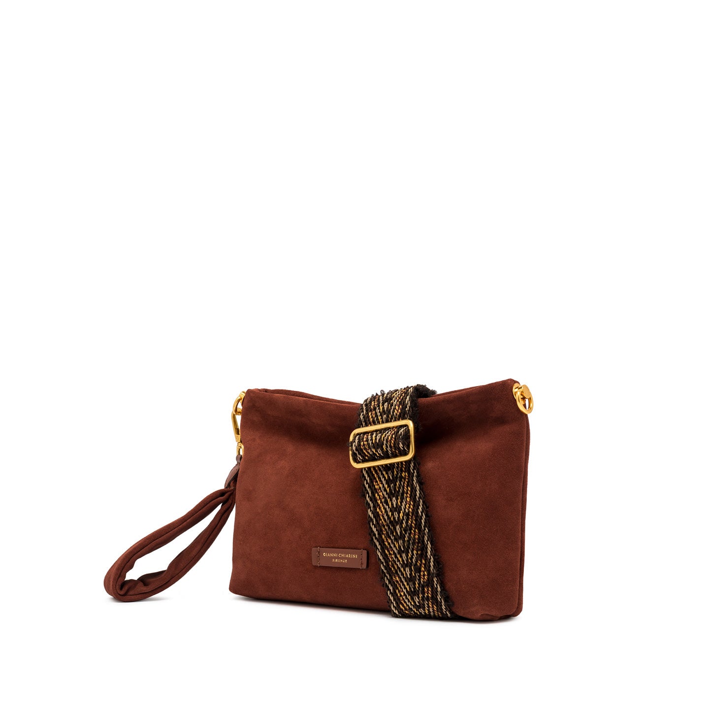 Pochette Gianni Chiarini in suede con tracolla intrecciata