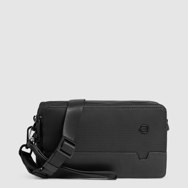 Pochette Piquadro in tessuto e pelle con polsiera removibile