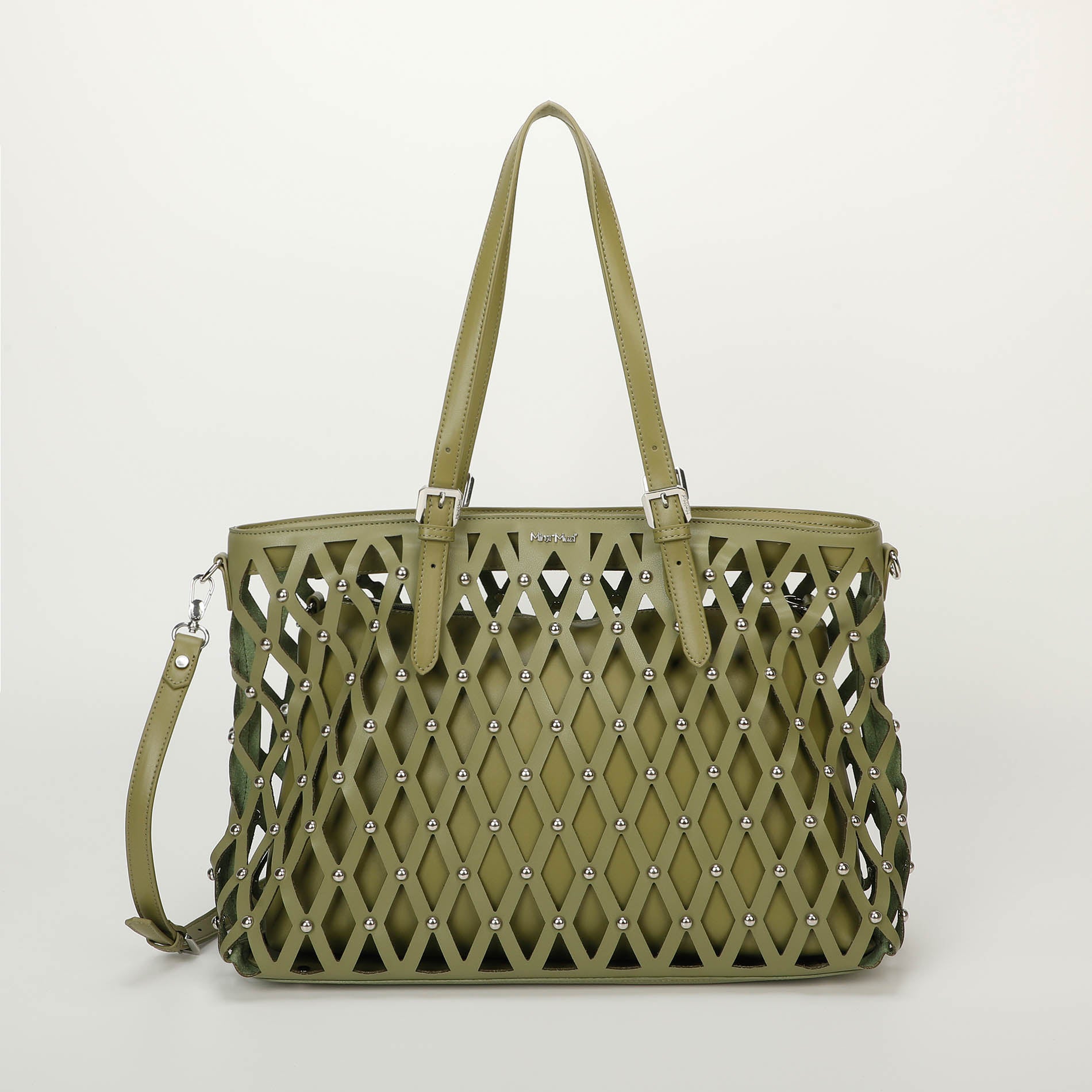 Mimi Mua borsa shopping effetto rete con borchie