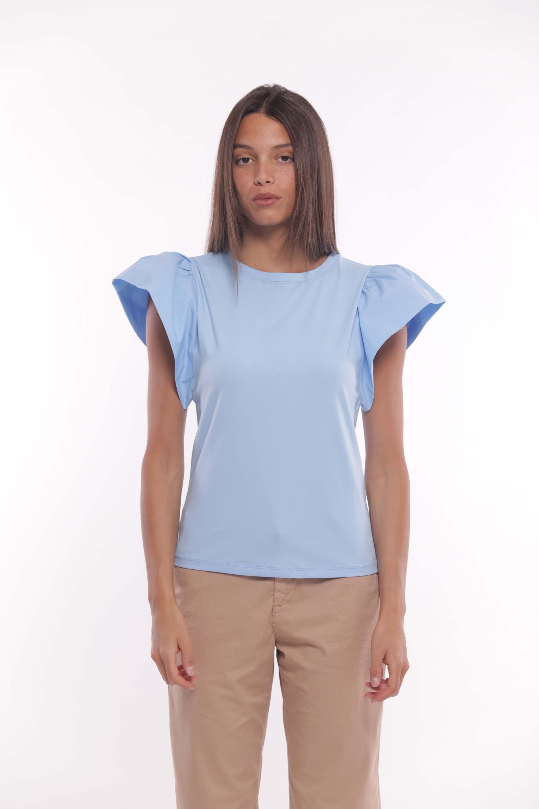 Minimua T-shirt con Maniche Volant e Taglio Elegante