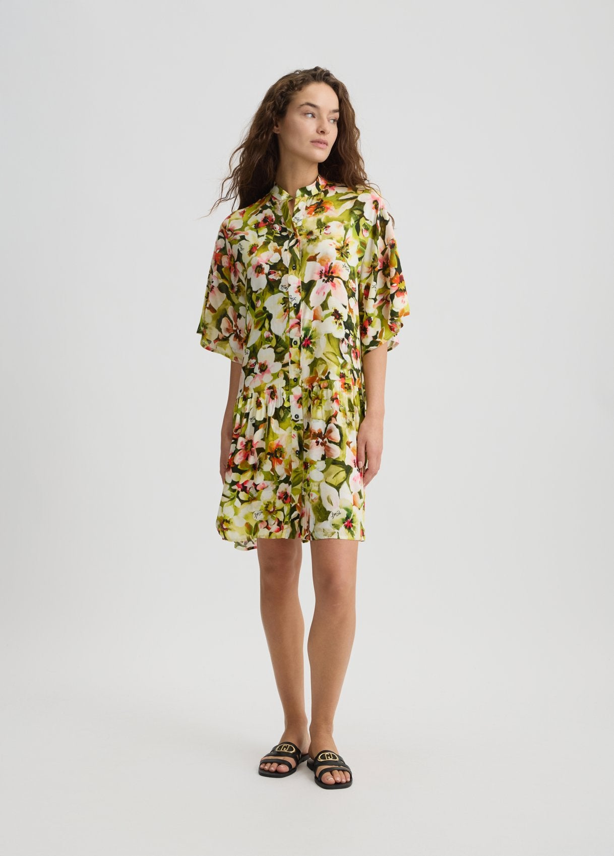 Liu Jo Abito Chemisier Midi con Stampa Floreale Verde S/M | Giò Fashion
