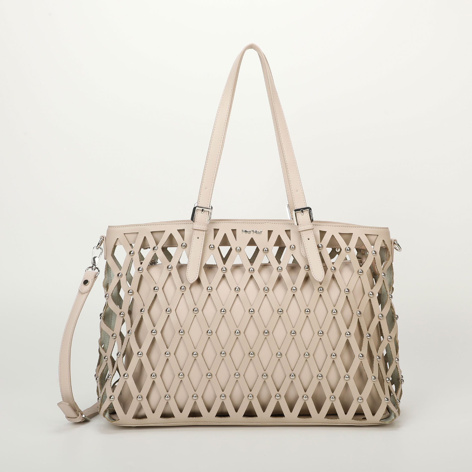 Mimi Mua borsa shopping effetto rete con borchie