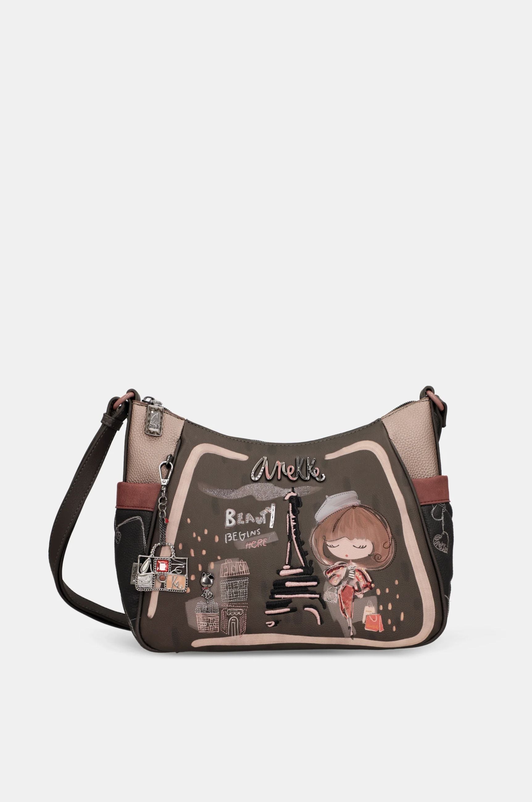 Borsa Anekke Paris a tracolla con illustrazione e charm decorativo Marrone TU | Giò Fashion