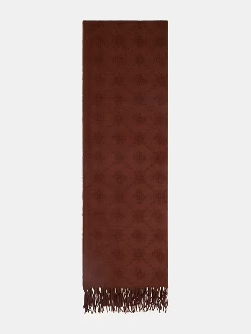Sciarpa Guess con frange e logo tono su tono Marrone TU | Giò Fashion