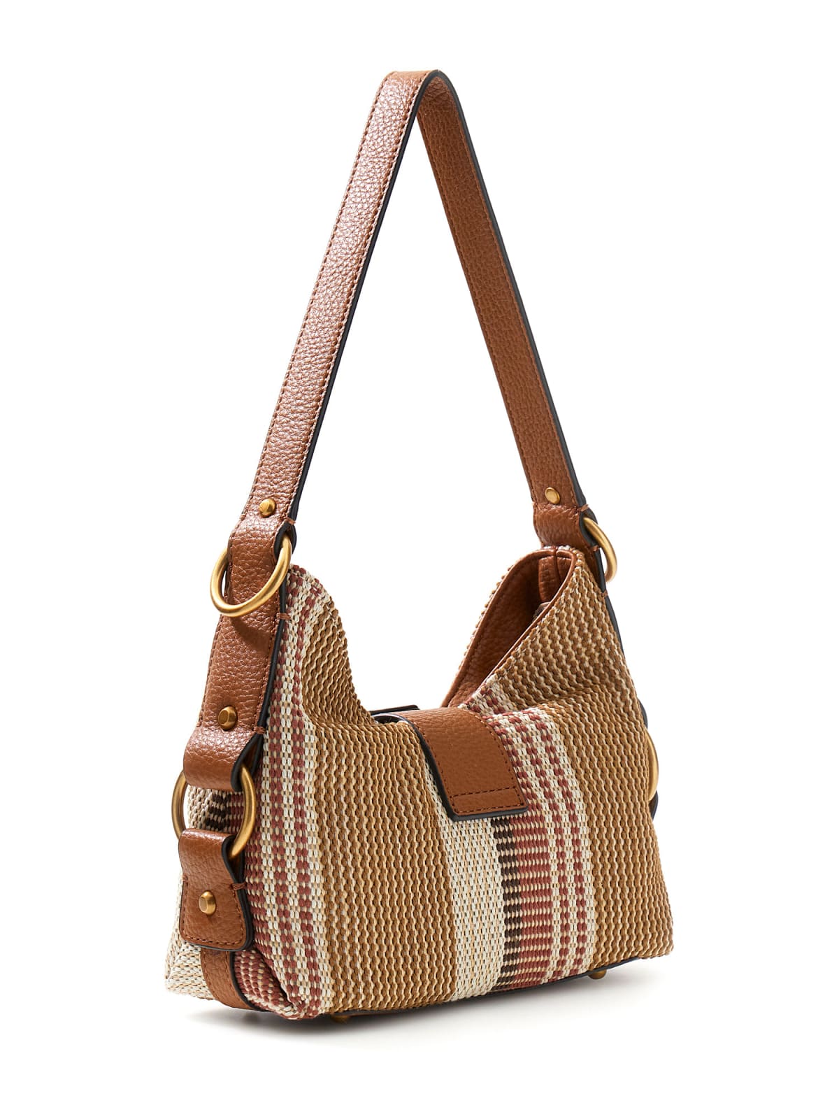 Borsa a spalla Guess donna in tessuto intrecciato con logo frontale COGNAC MULTI TU | Giò Fashion