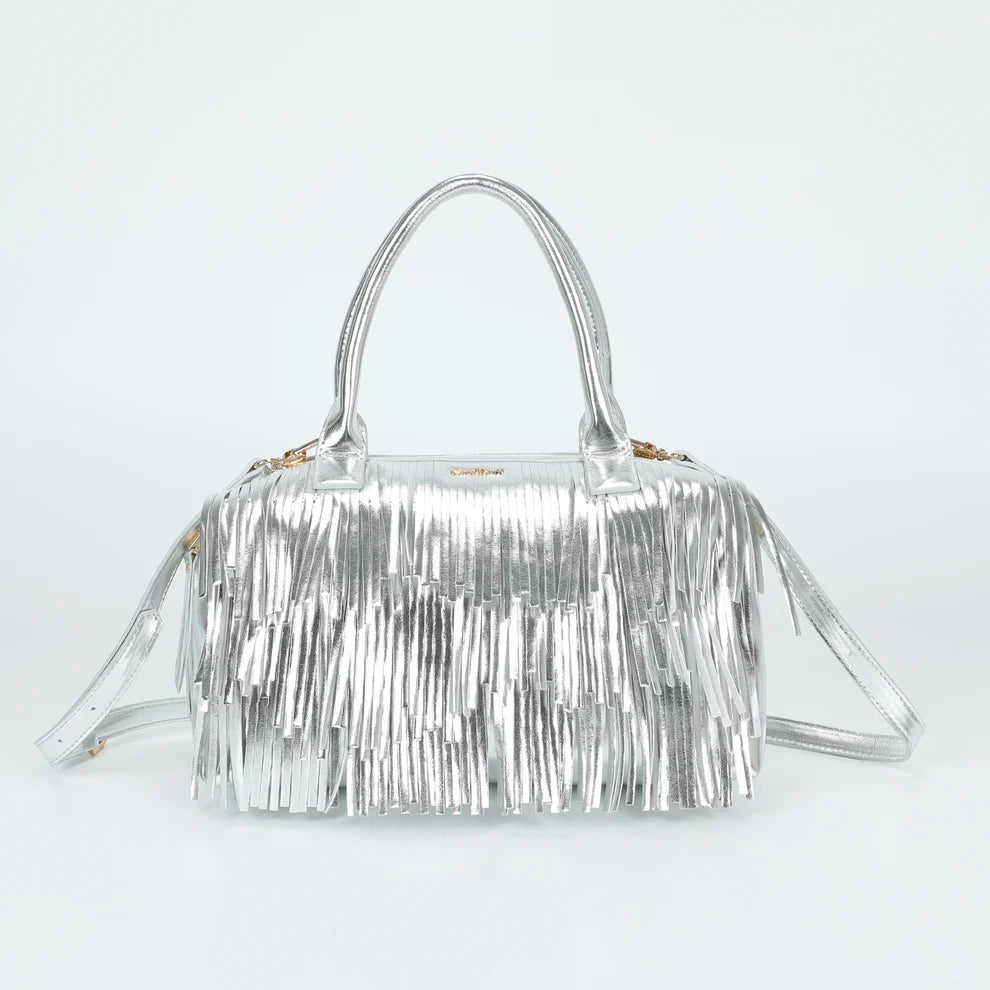 Borsa Loren Kraf elegant con frange e doppio manico Argento TU | Giò Fashion