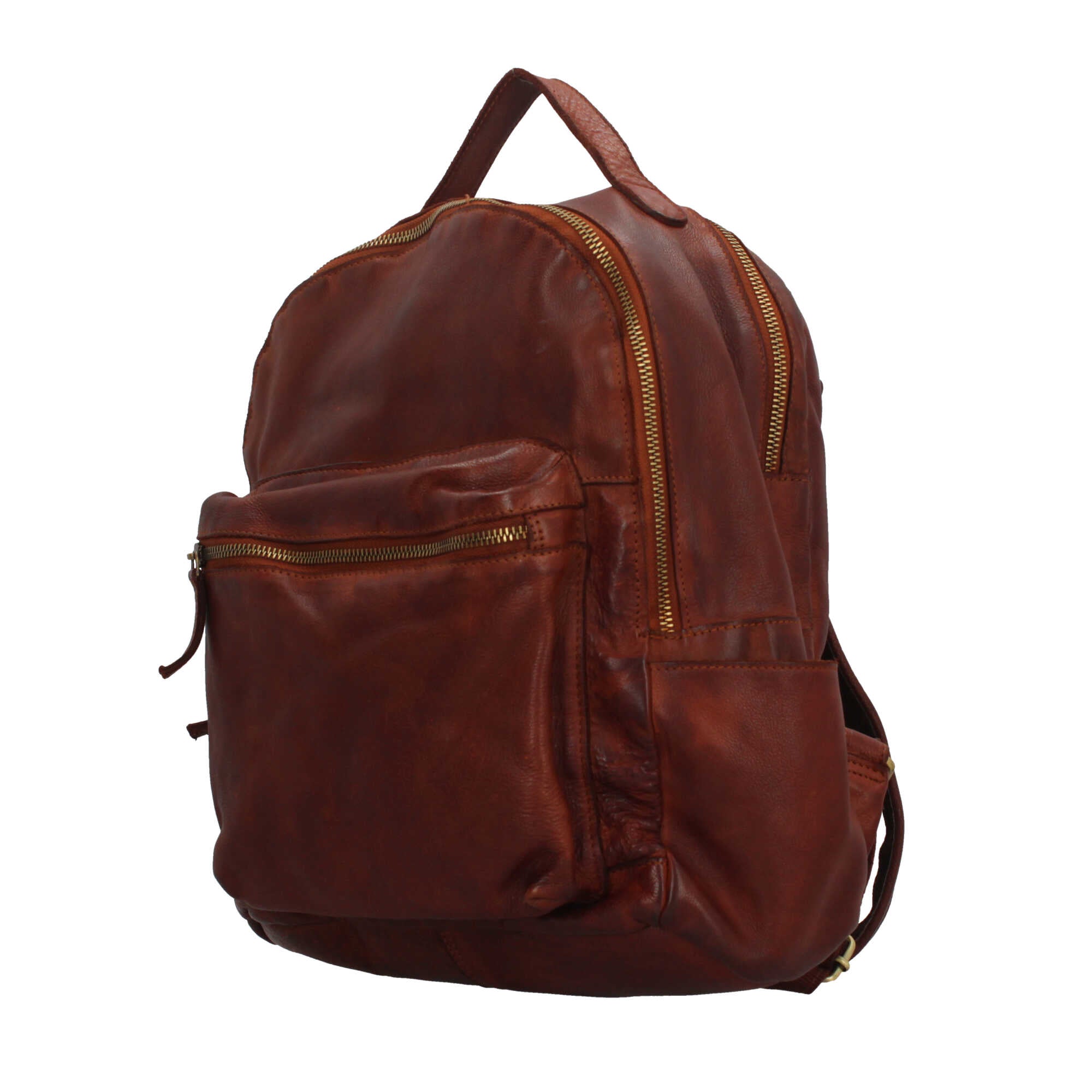 Zaino Made in Italy in vera pelle con tasca frontale e zip dorata