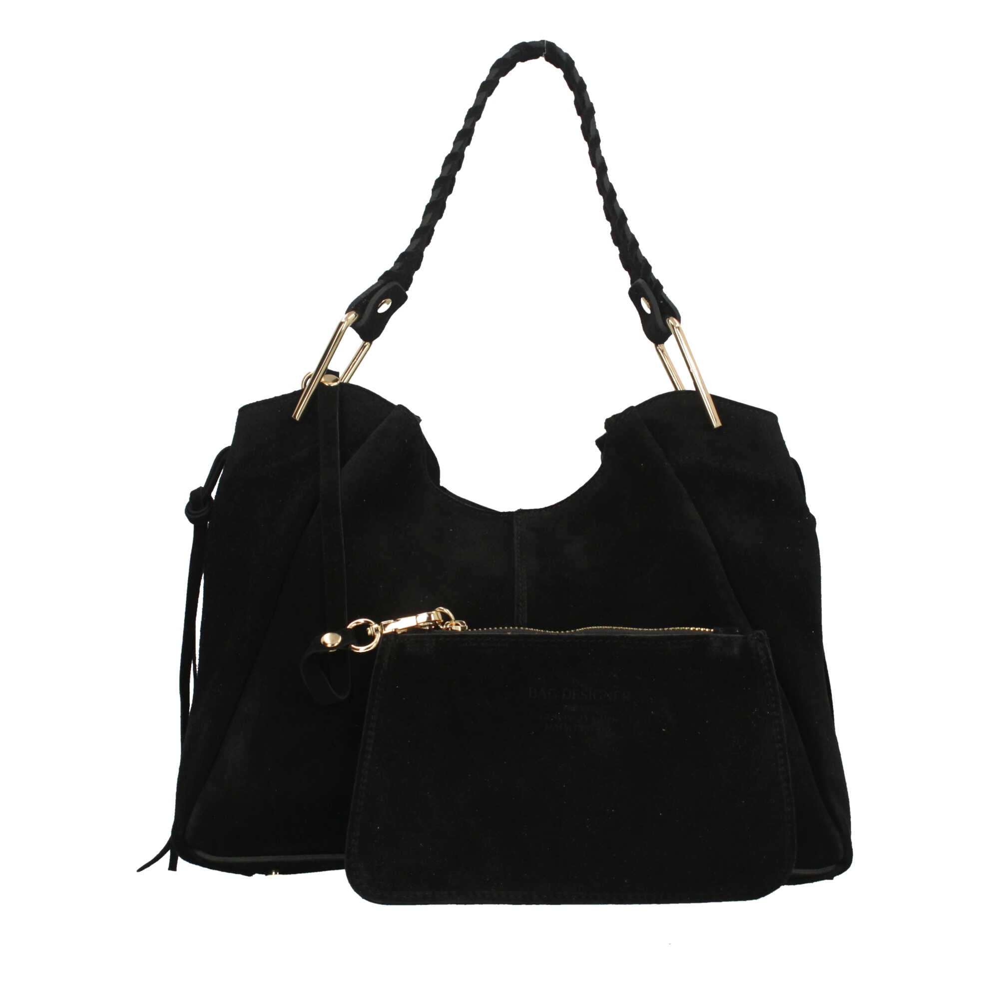 Borsa Made in Italy a spalla in vera pelle con manico intrecciato
