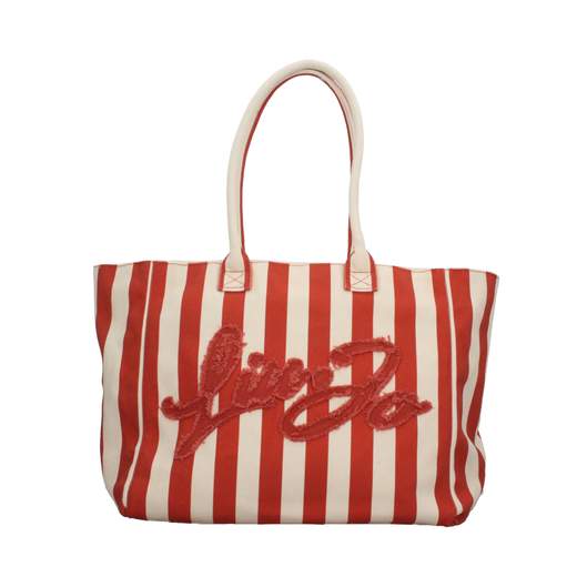 Borsa shopper Liu Jo a righe in tessuto con logo ricamato Marrone TU | Giò Fashion