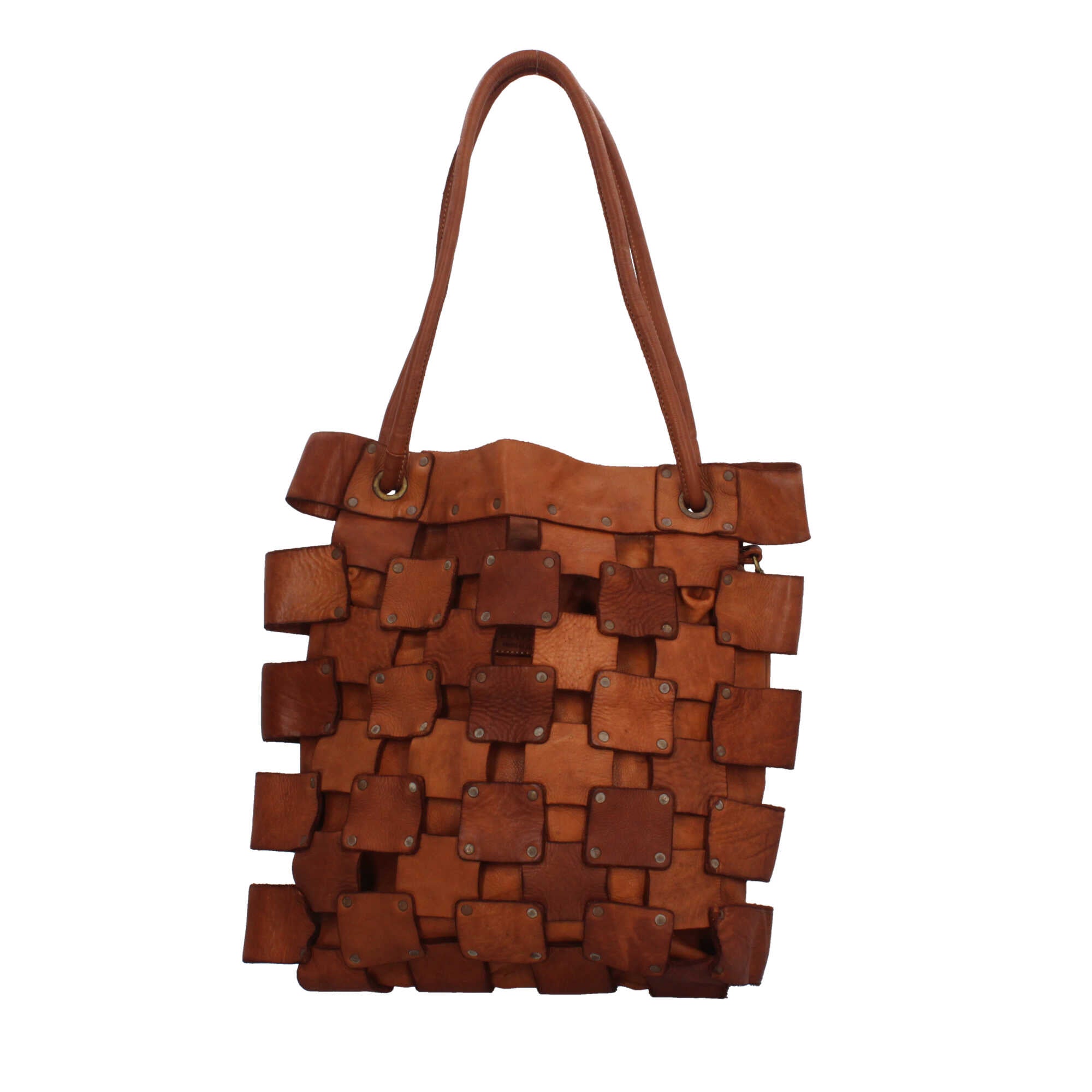Borsa a mano intrecciata con catena oro e manici doppi