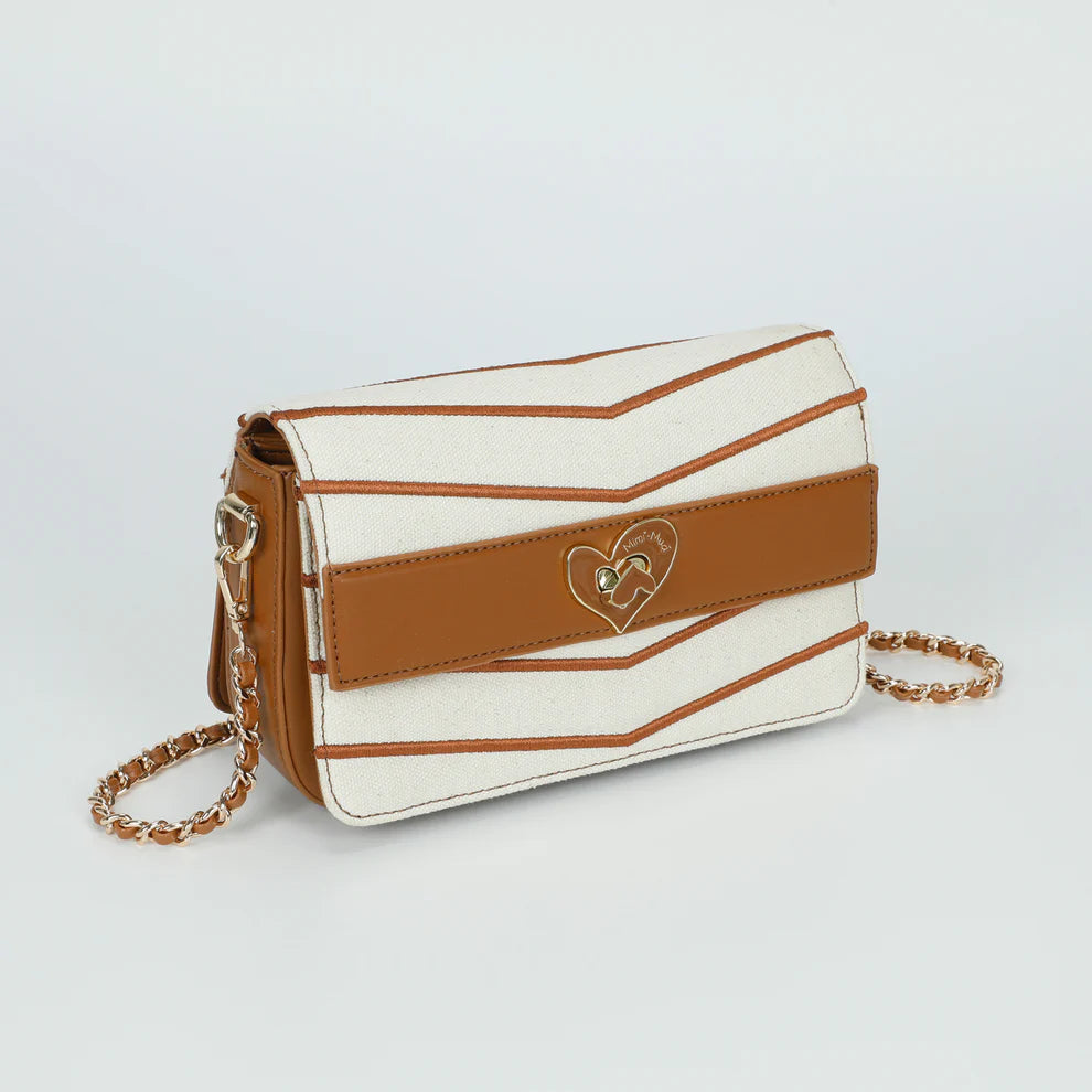 Borsa MIMI MUA a tracolla con catena e motivo geometrico Marrone TU | Giò Fashion