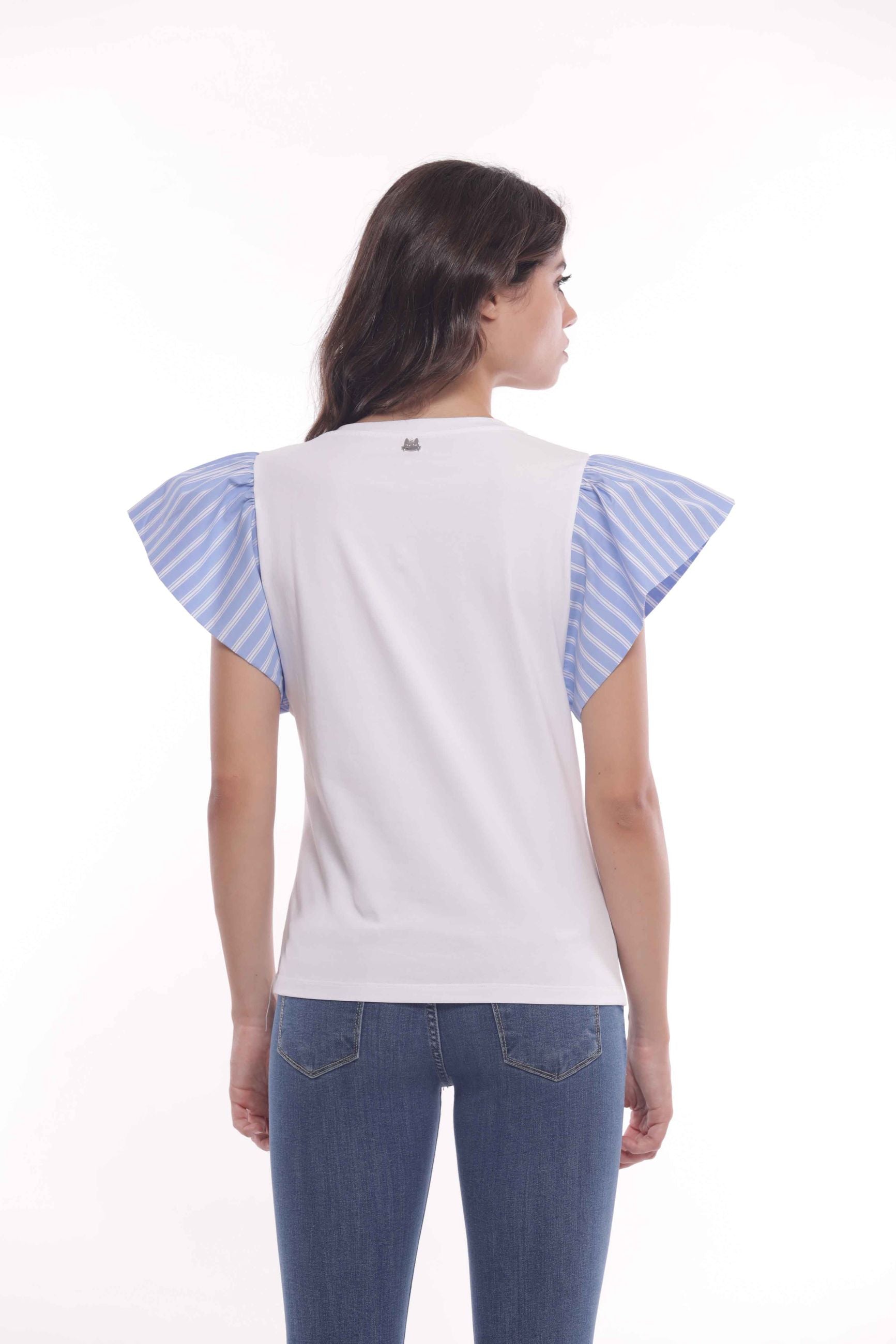 Minimua T-shirt con Maniche a Righe e Dettagli Floreali