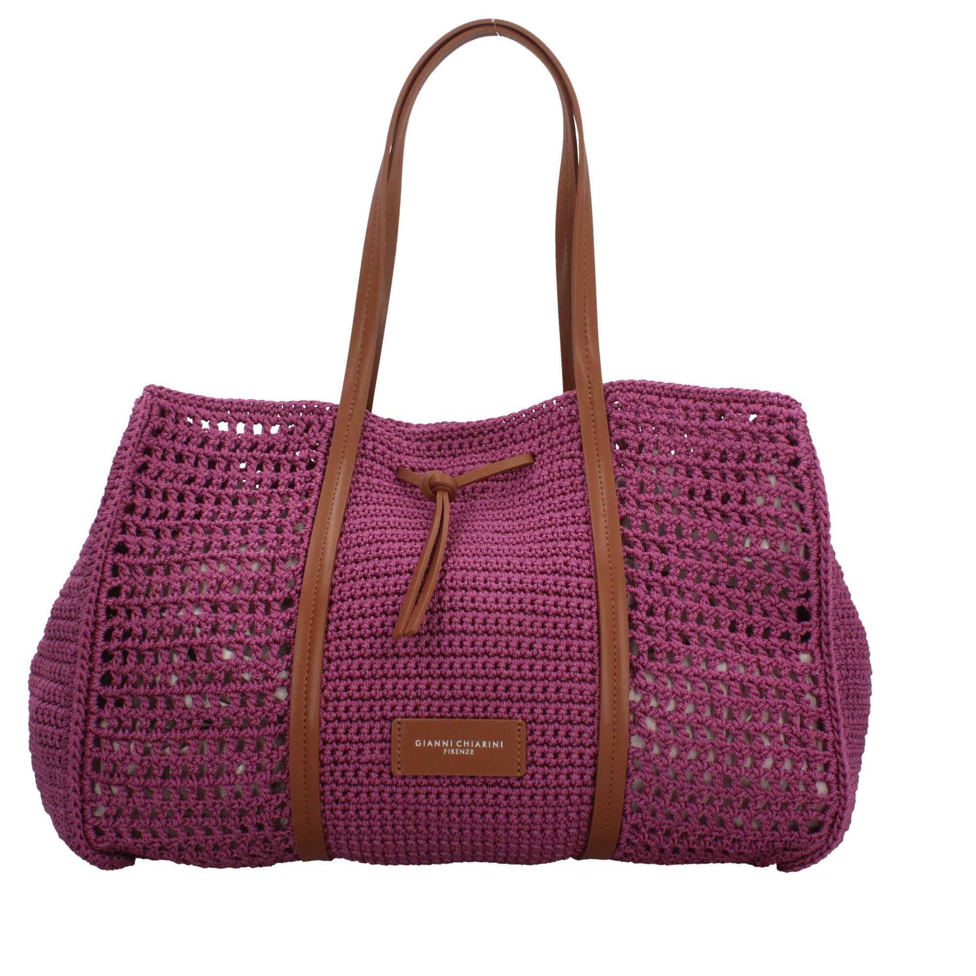 Shopping bag Gianni Chiarini in tessuto uncinetto con dettagli in pelle Viola TU | Giò Fashion