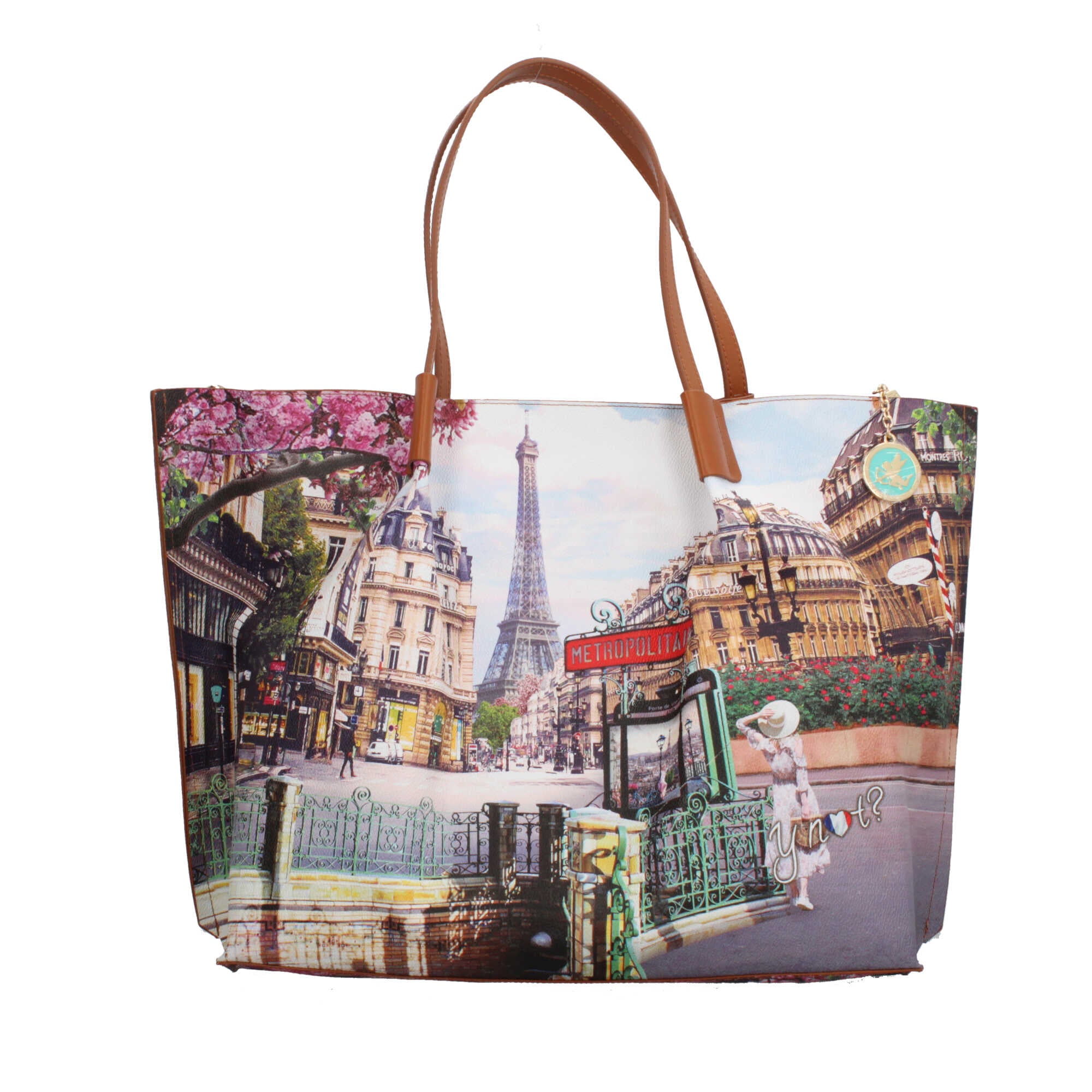 Shopping bag YNot capiente con stampa artistica e doppio manico