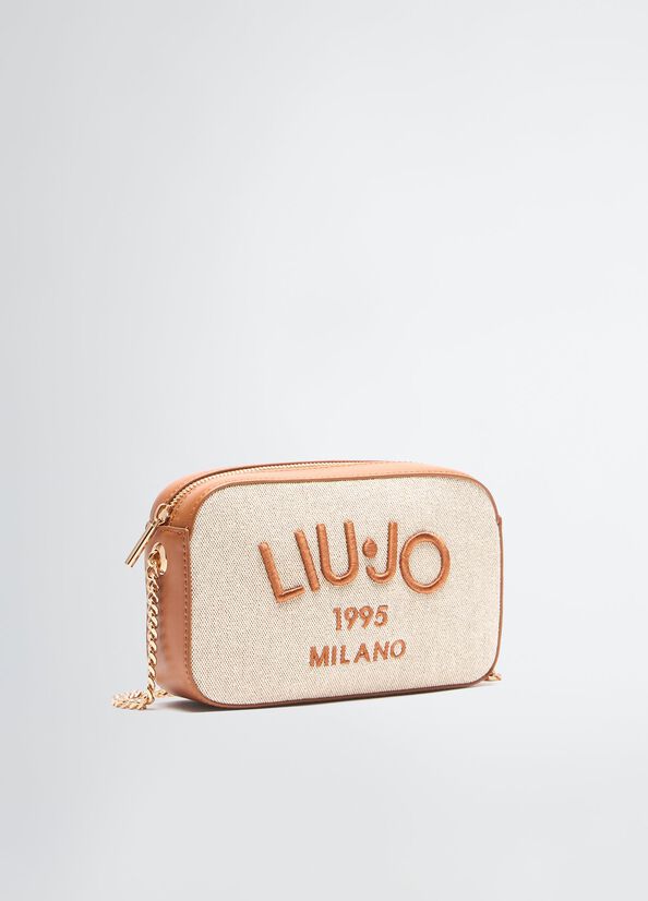 Borsa Tracolla Liu Jo Tessuto con Logo Ricamato e Catena Marrone TU | Giò Fashion
